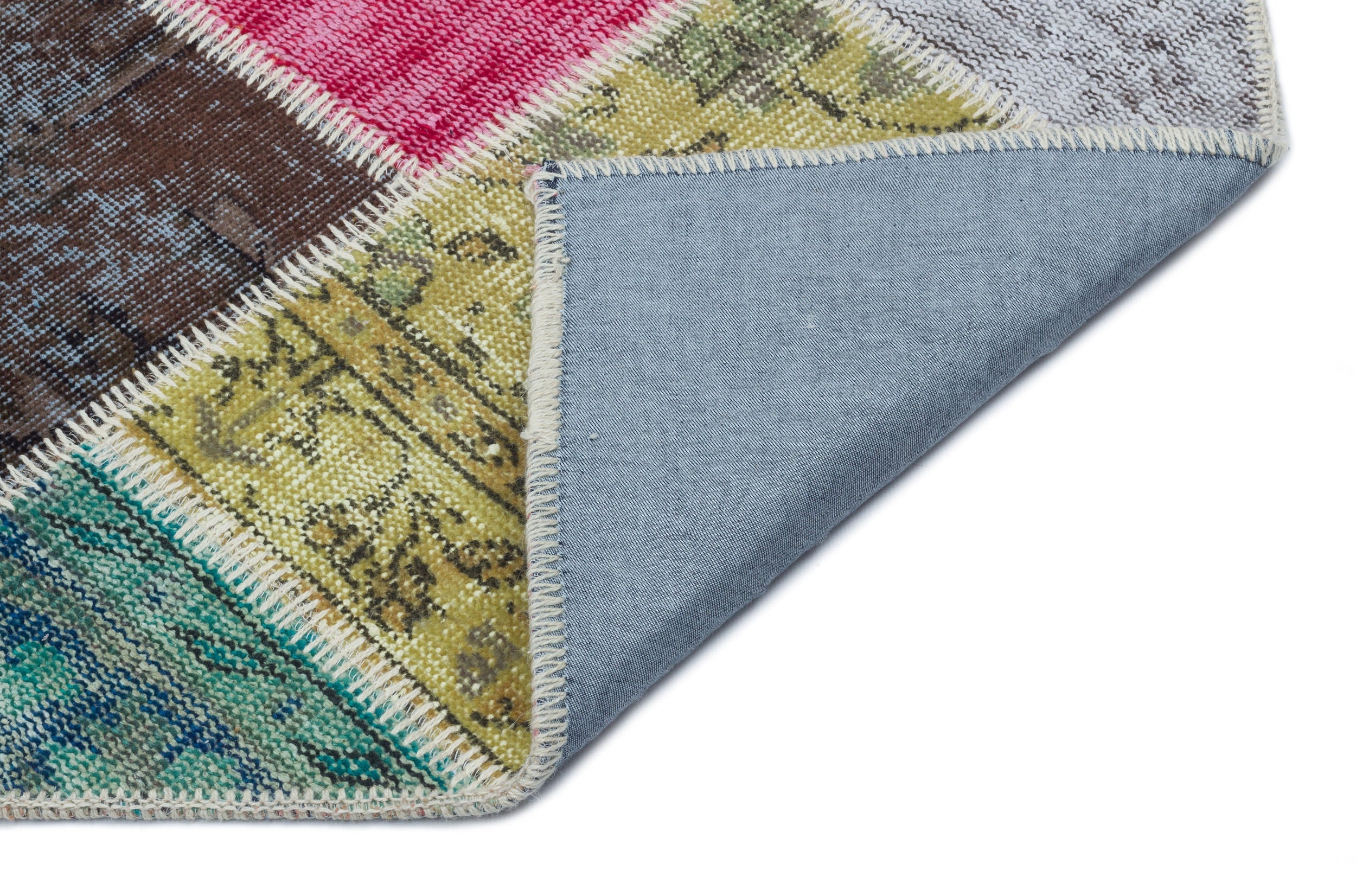 Iskece 33214 Beige Patchwork Wool Handmade Area Rug 5'3" x 7'7"