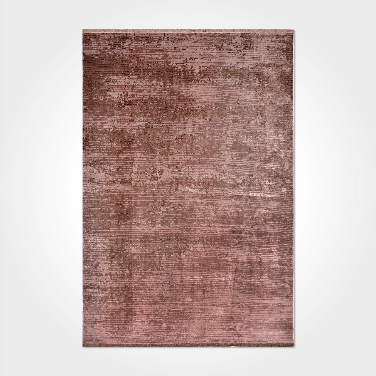 Machine Made Area Rug – Brown Striped Polyester Rug with Laser Cut Edge