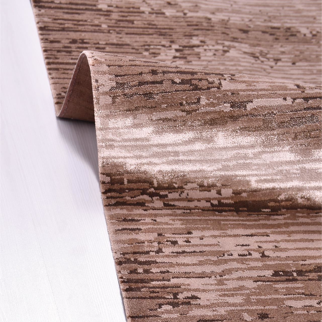 Machine Made Area Rug – Brown Striped Polyester Rug with Laser Cut Edge