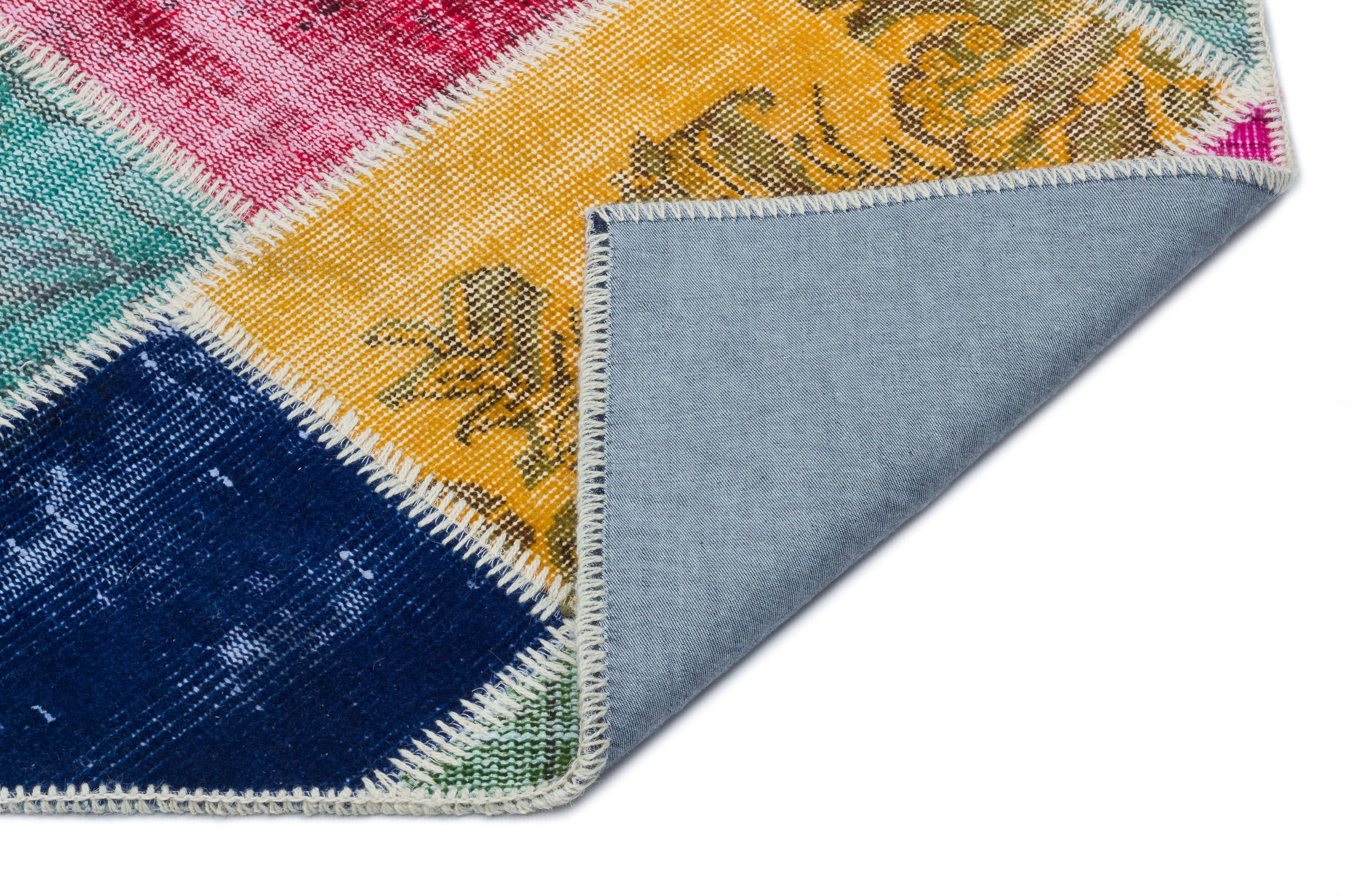 Iskece 33222 Beige Patchwork Wool Handmade Area Rug 5'3" x 7'7"