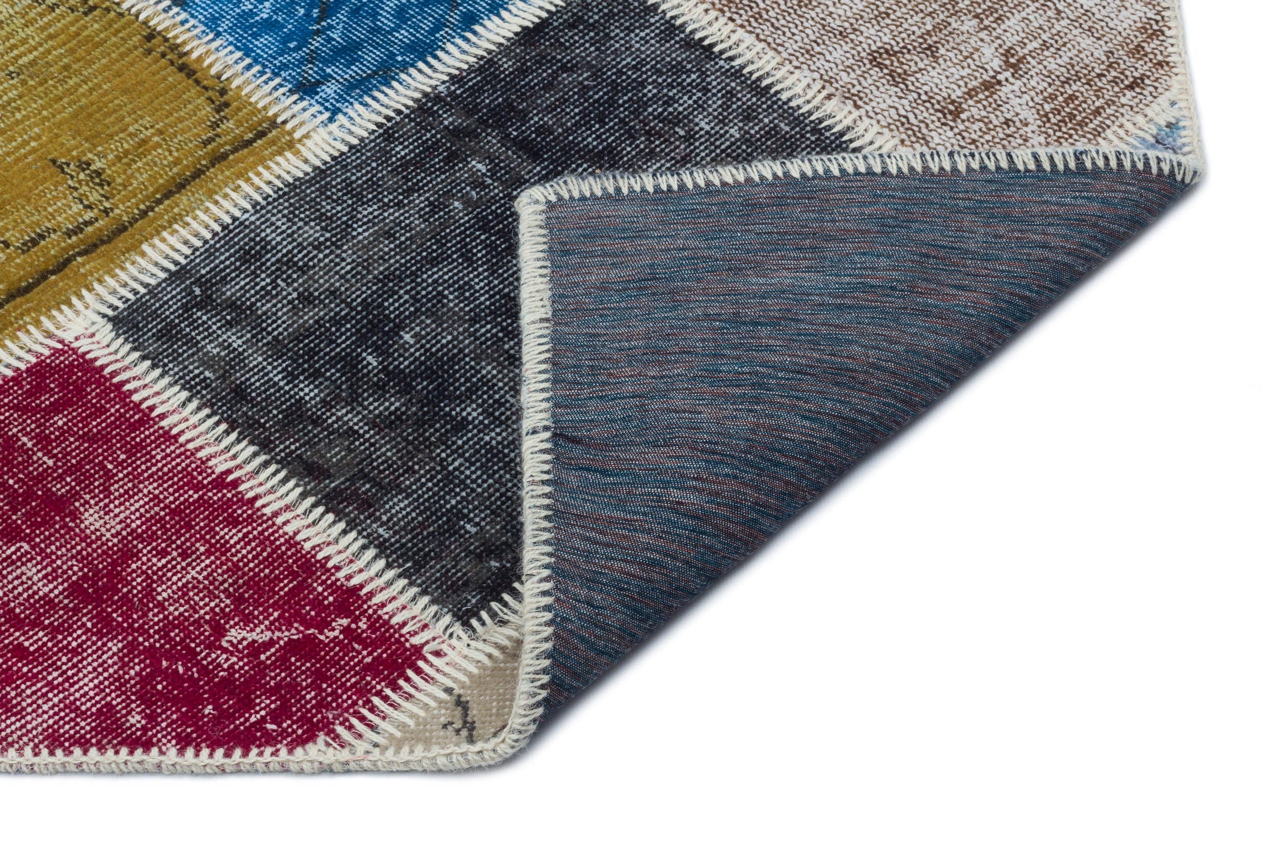 Iskece 33225 Beige Patchwork Wool Handmade Area Rug 5'3" x 7'7"