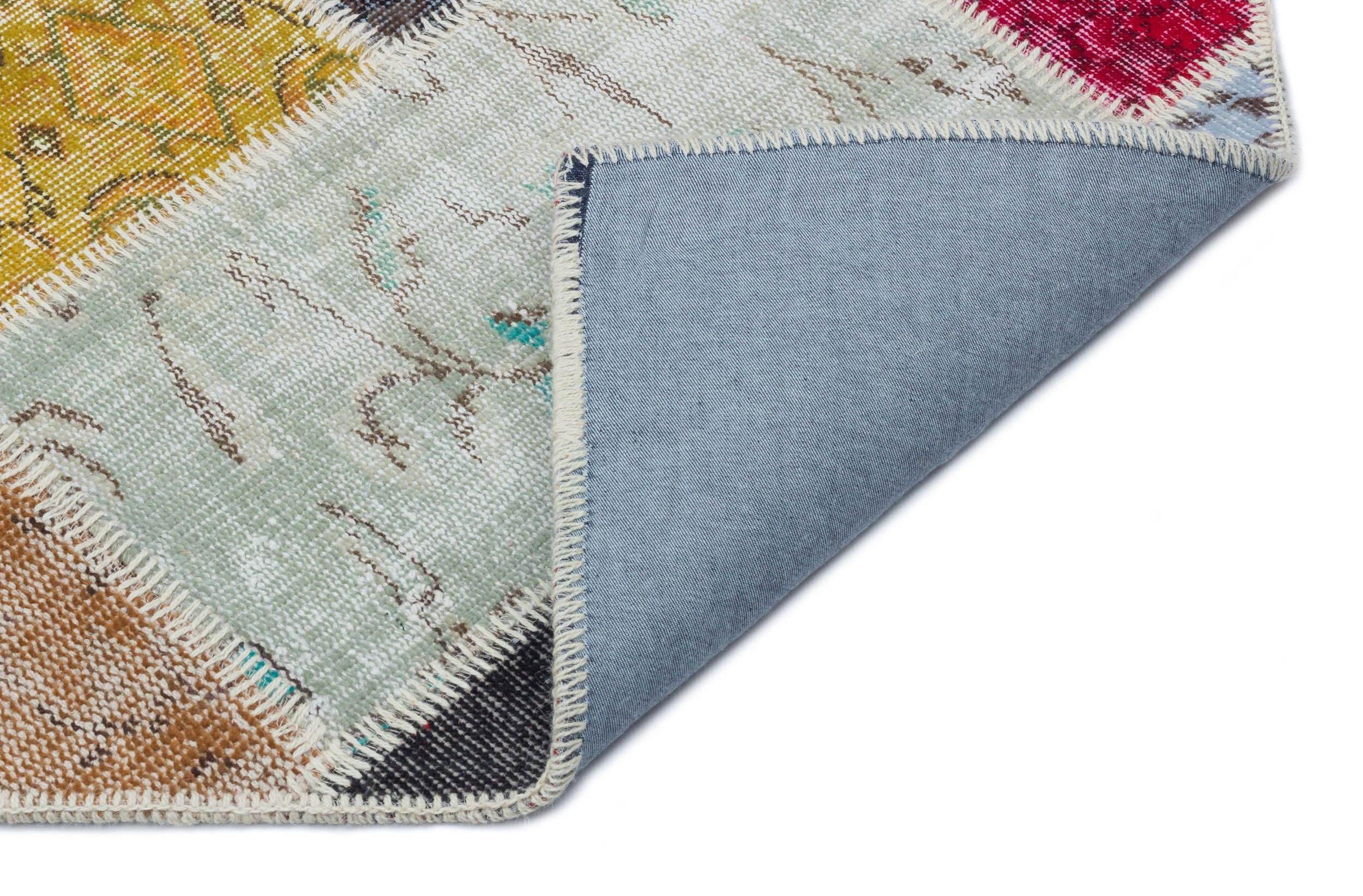 Iskece 33231 Beige Patchwork Wool Handmade Area Rug 5'3" x 7'7"