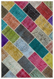 Iskece 33231 Beige Patchwork Wool Handmade Area Rug 5'3" x 7'7"
