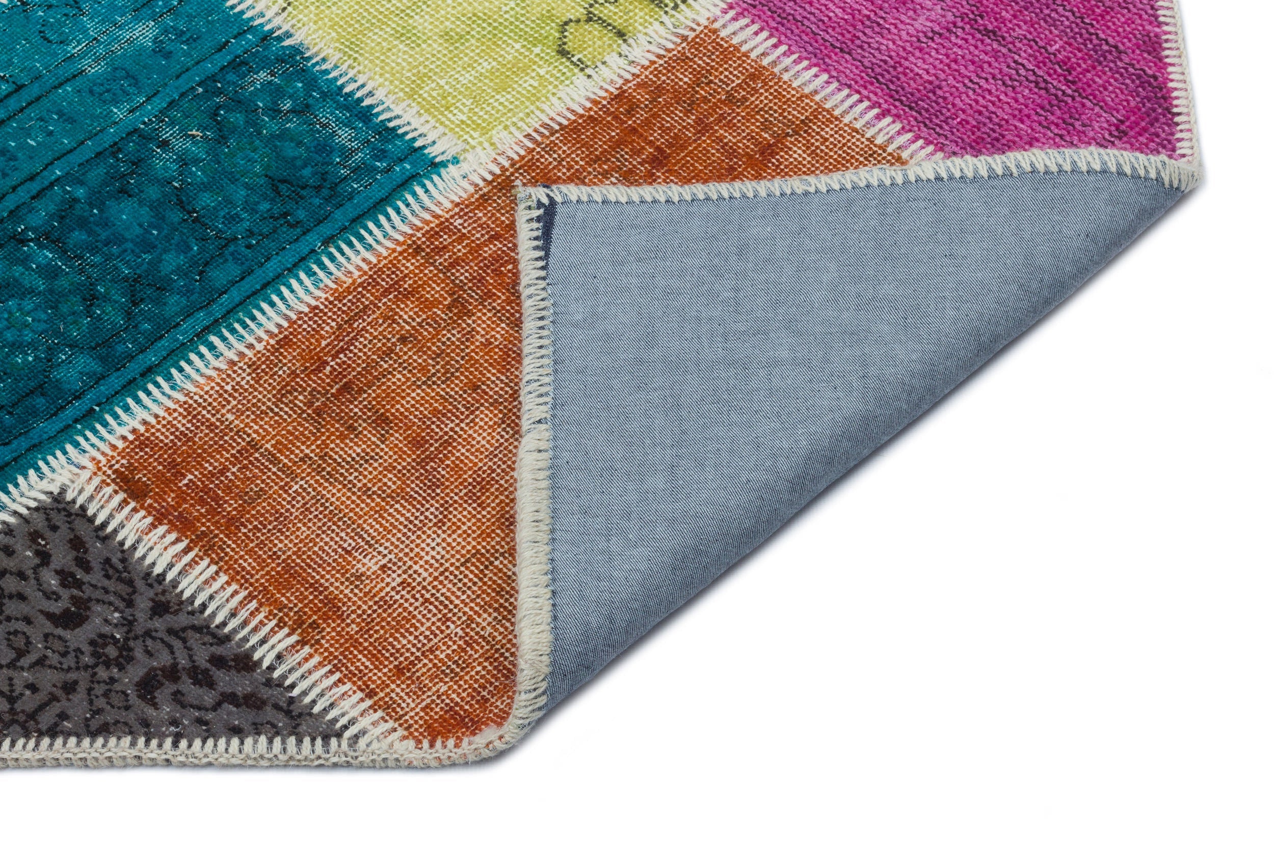 Iskece 33232 Beige Patchwork Wool Handmade Area Rug 5'3" x 7'7"