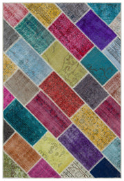 Iskece 33232 Beige Patchwork Wool Handmade Area Rug 5'3" x 7'7"