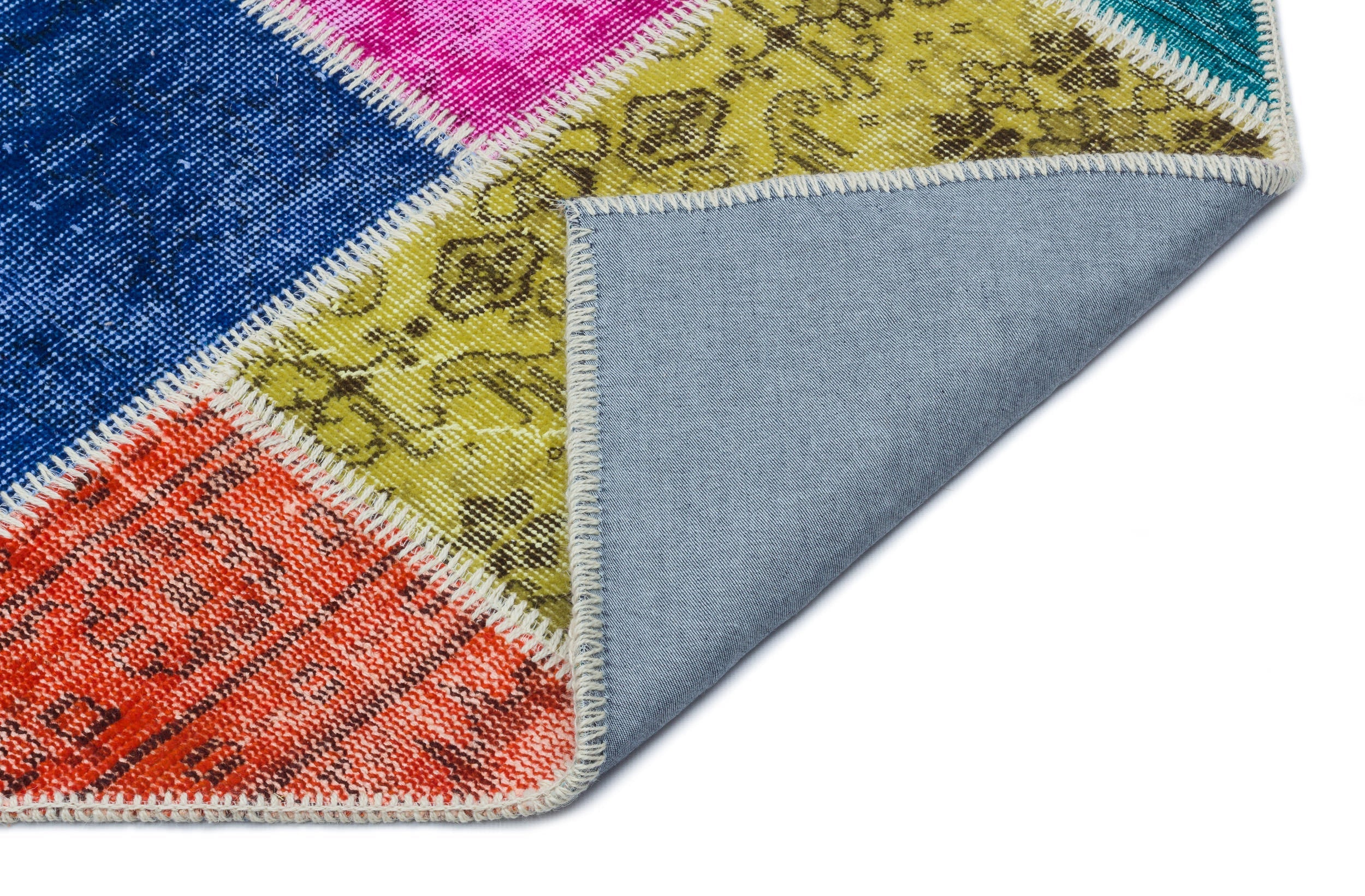 Iskece 33236 Beige Patchwork Wool Handmade Area Rug 5'3" x 7'7"