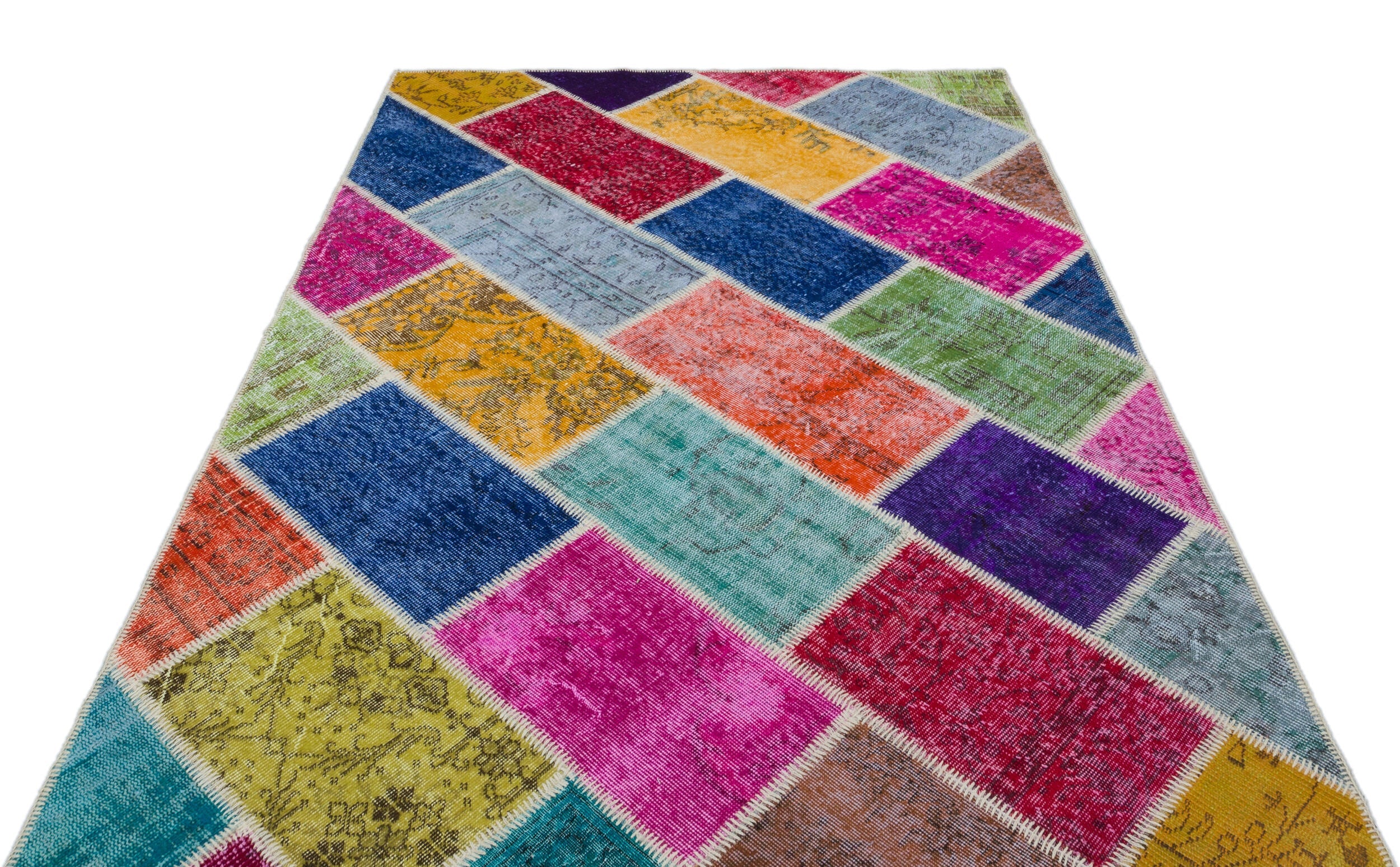 Iskece 33236 Beige Patchwork Wool Handmade Area Rug 5'3" x 7'7"