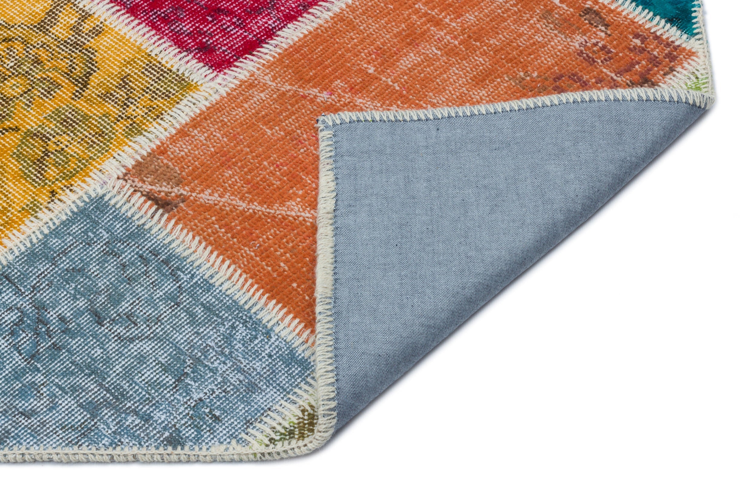 Iskece 33237 Beige Patchwork Wool Handmade Area Rug 5'3" x 7'7"