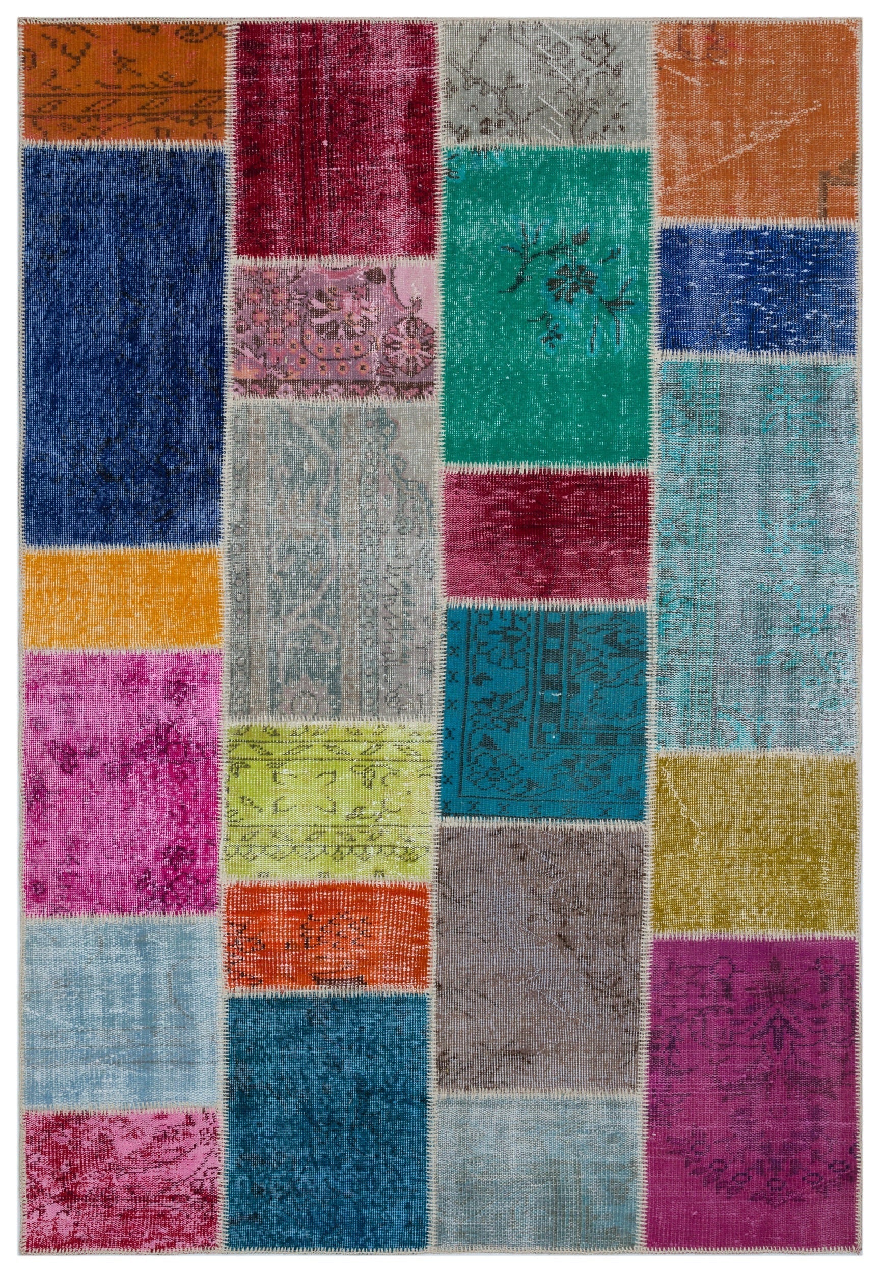 Iskece 33242 Beige Patchwork Wool Handmade Area Rug 5'3" x 7'7"