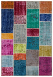 Iskece 33242 Beige Patchwork Wool Handmade Area Rug 5'3" x 7'7"