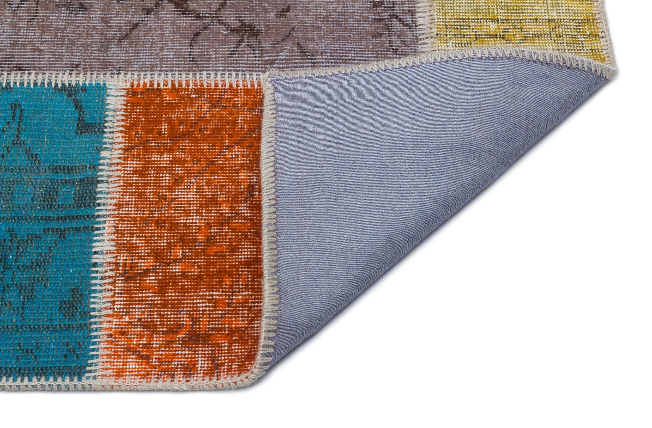 Iskece 33245 Beige Patchwork Wool Handmade Area Rug 5'3" x 7'7"