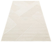 Geometric Wool Area Rug – Machine Made Rug with High Low Texture & Natural Fiber
