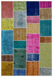 Iskece 33254 Beige Patchwork Wool Handmade Area Rug 5'3" x 7'7"