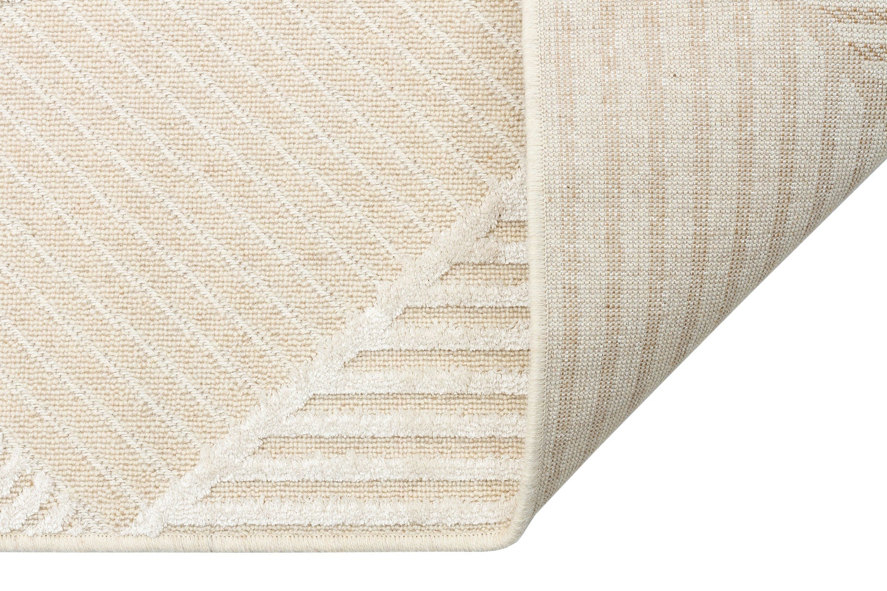 Geometric Wool Area Rug – Machine Made Rug with High Low Texture & Natural Fiber