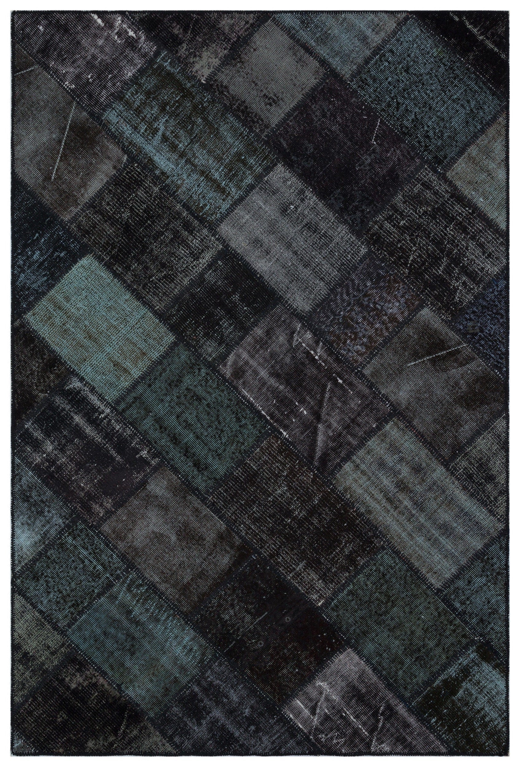 Iskece Black Vintage Wool Handmade Area Rug 5'2" x 7'9"