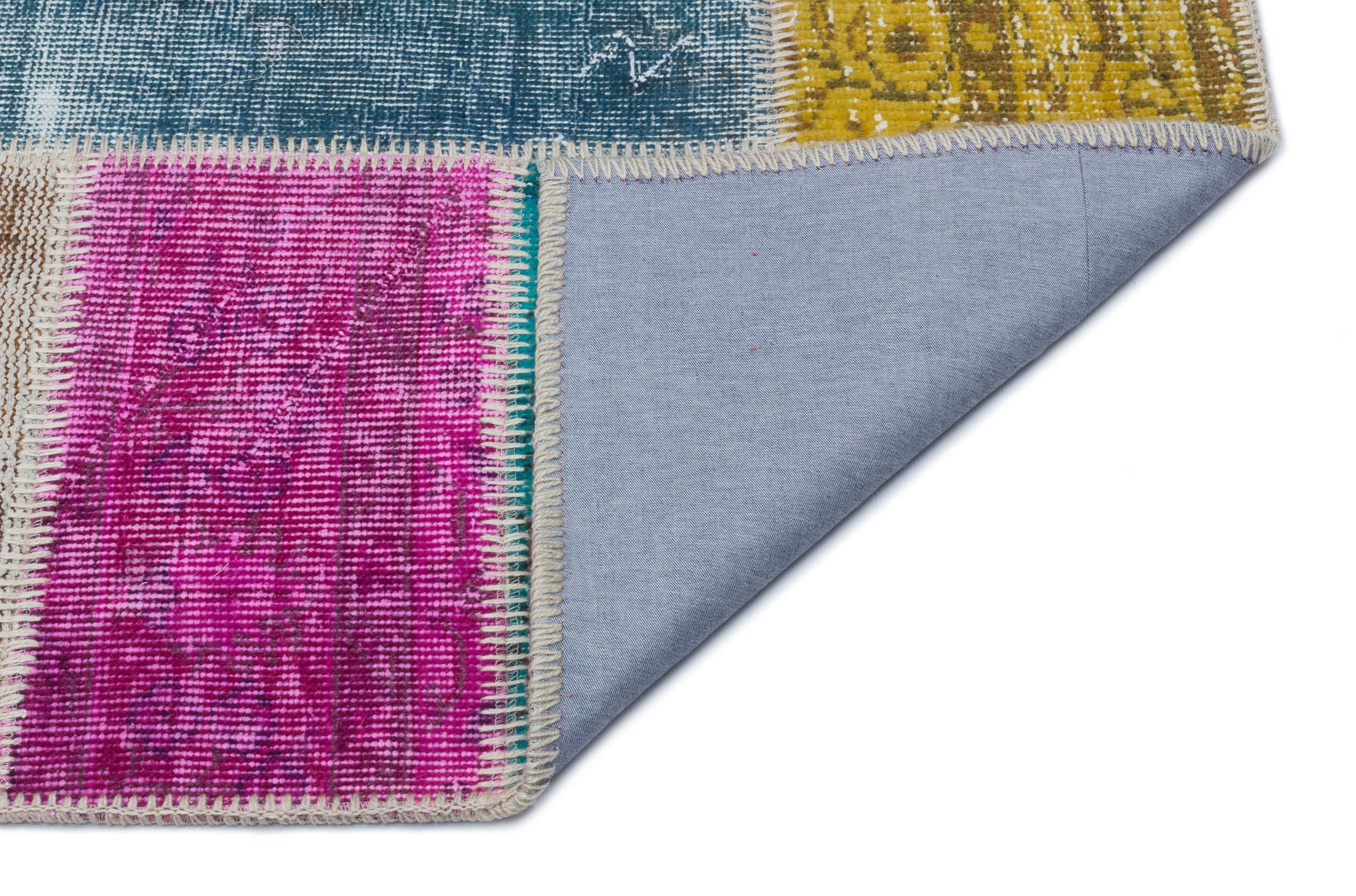 Iskece 33267 Beige Patchwork Wool Handmade Area Rug 5'3" x 7'8"