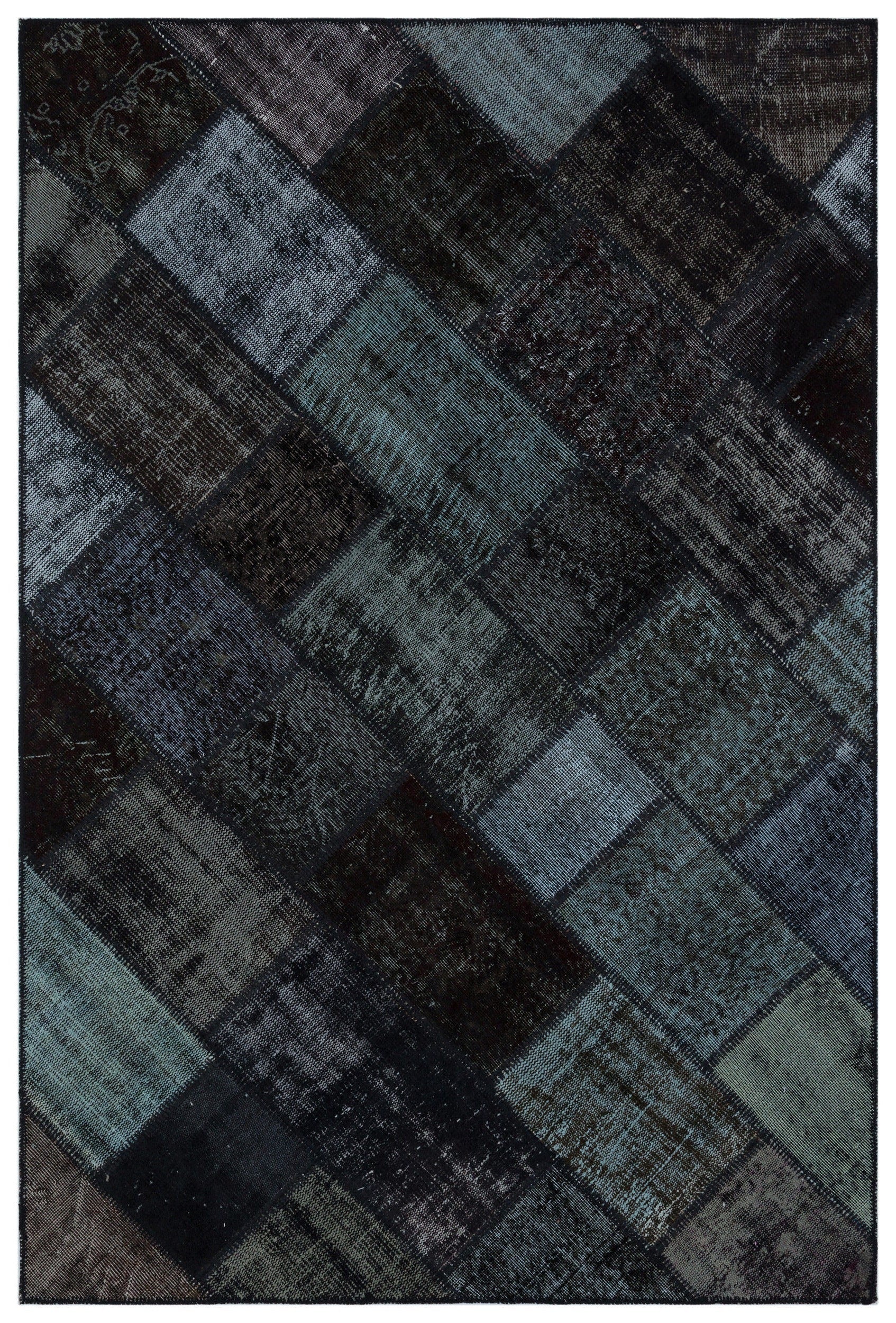 Iskece Black Vintage Wool Handmade Area Rug 5'1" x 7'7"