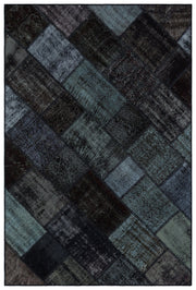 Iskece Black Vintage Wool Handmade Area Rug 5'1" x 7'7"