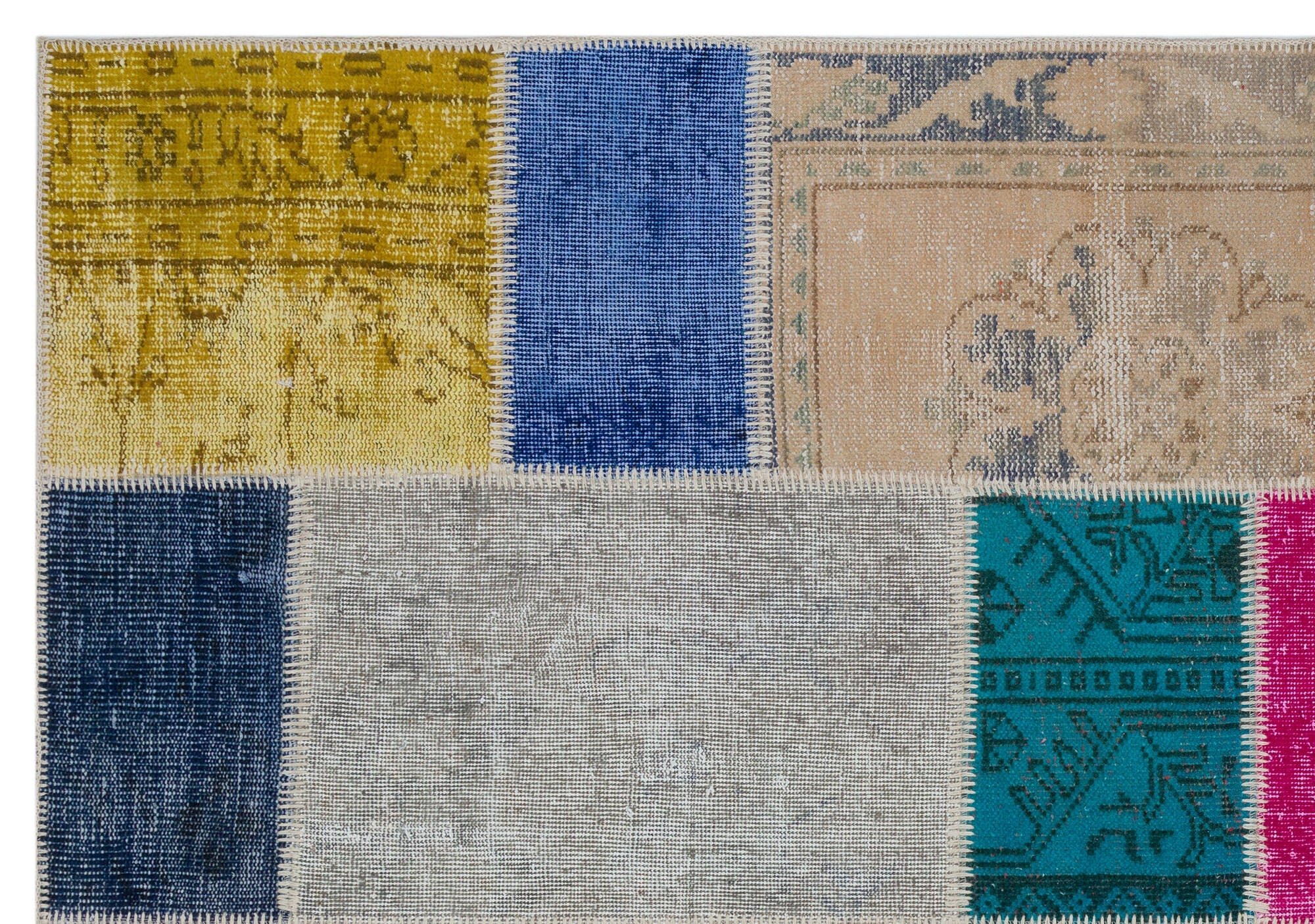 Iskece 33274 Beige Patchwork Wool Handmade Area Rug 5'3" x 7'7"