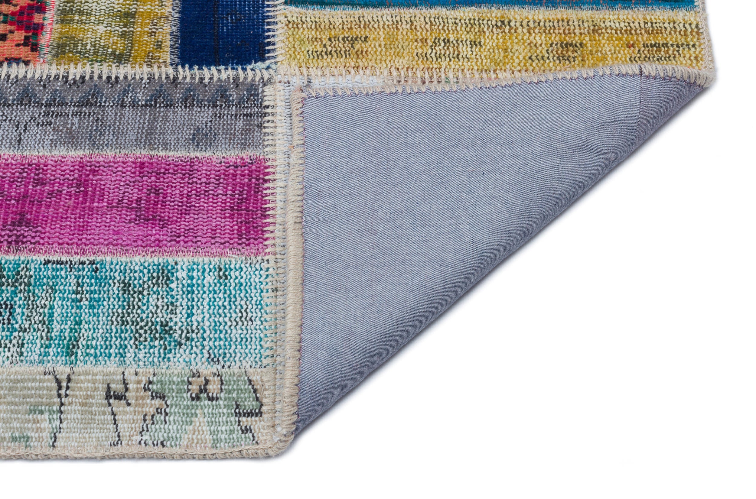 Iskece 33282 Beige Patchwork Wool Handmade Area Rug 5'3" x 8'0"