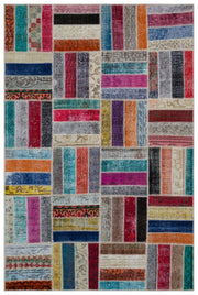 Iskece 33282 Beige Patchwork Wool Handmade Area Rug 5'3" x 8'0"