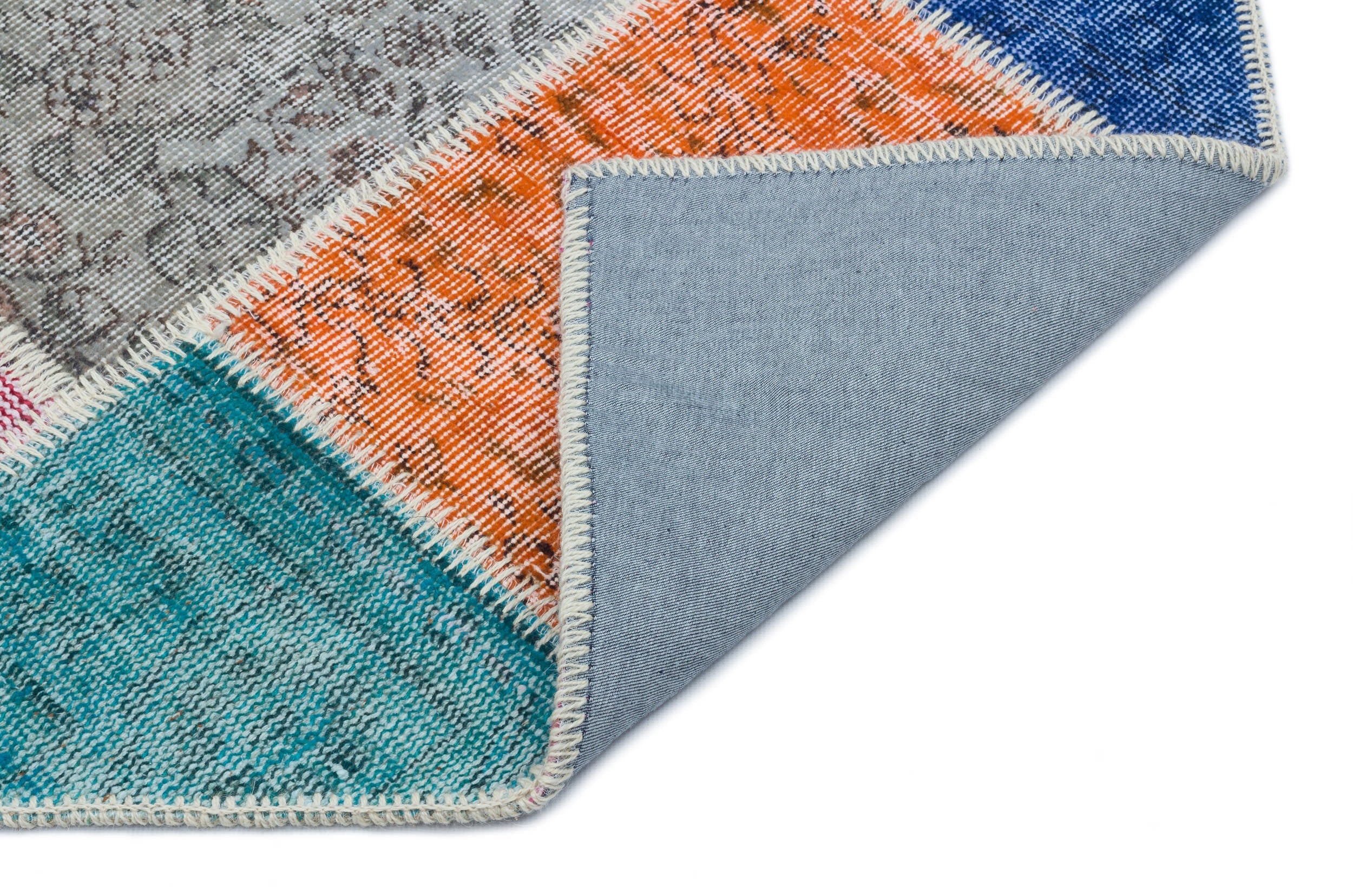 Iskece 33295 Beige Patchwork Wool Handmade Area Rug 2'7" x 4'11"