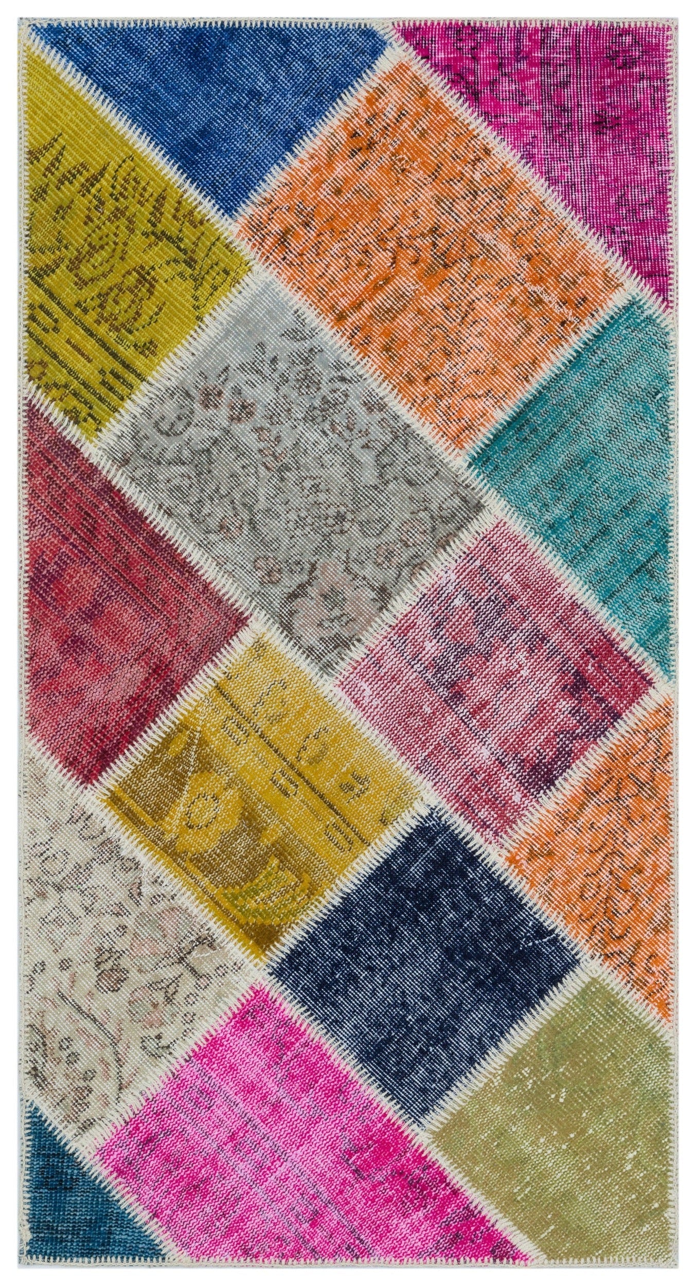 Iskece 33295 Beige Patchwork Wool Handmade Area Rug 2'7" x 4'11"