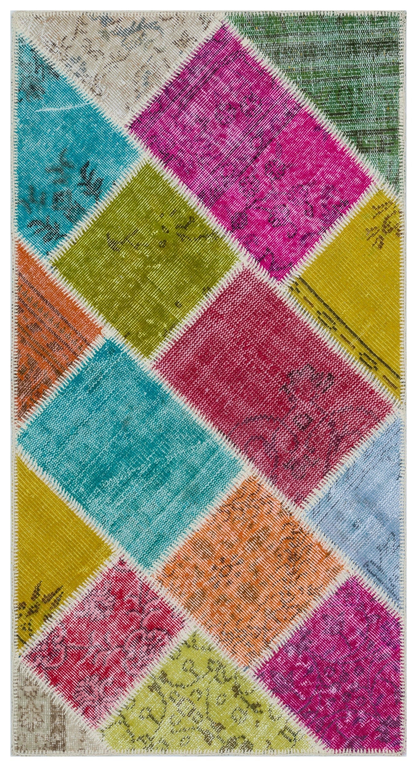 Iskece 33305 Beige Patchwork Wool Handmade Area Rug 2'7" x 4'11"