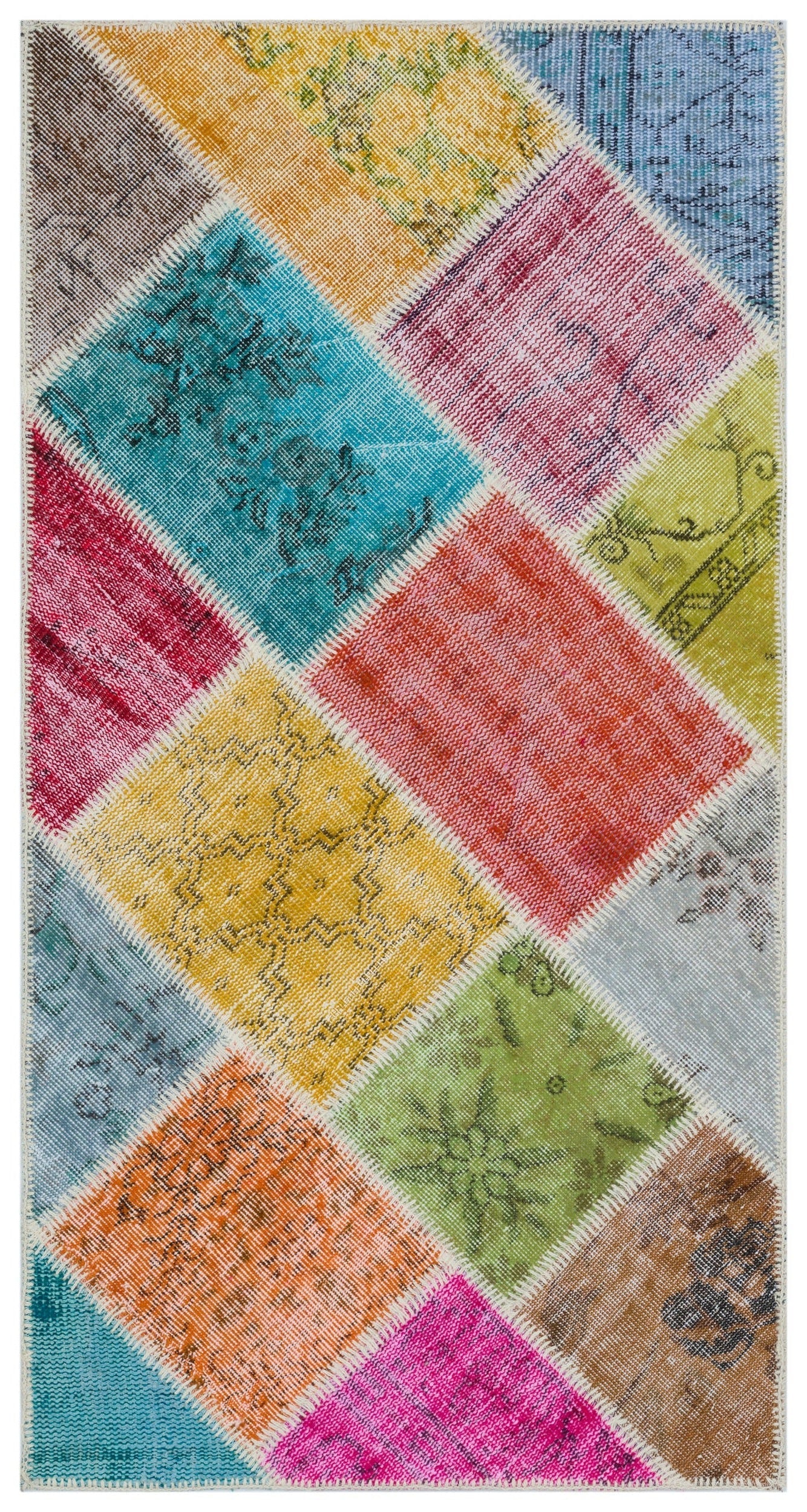 Iskece 33311 Beige Patchwork Wool Handmade Area Rug 2'7" x 4'11"