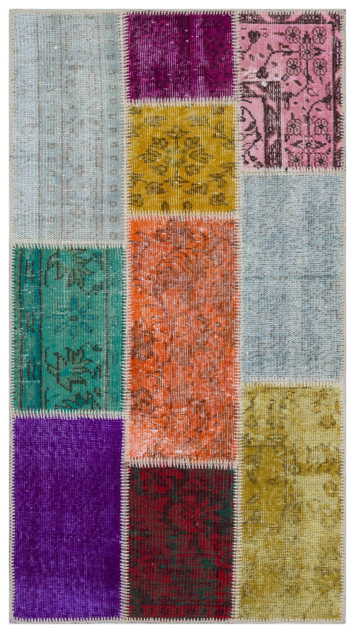 Iskece 33322 Beige Patchwork Wool Handmade Area Rug 2'7" x 4'11"