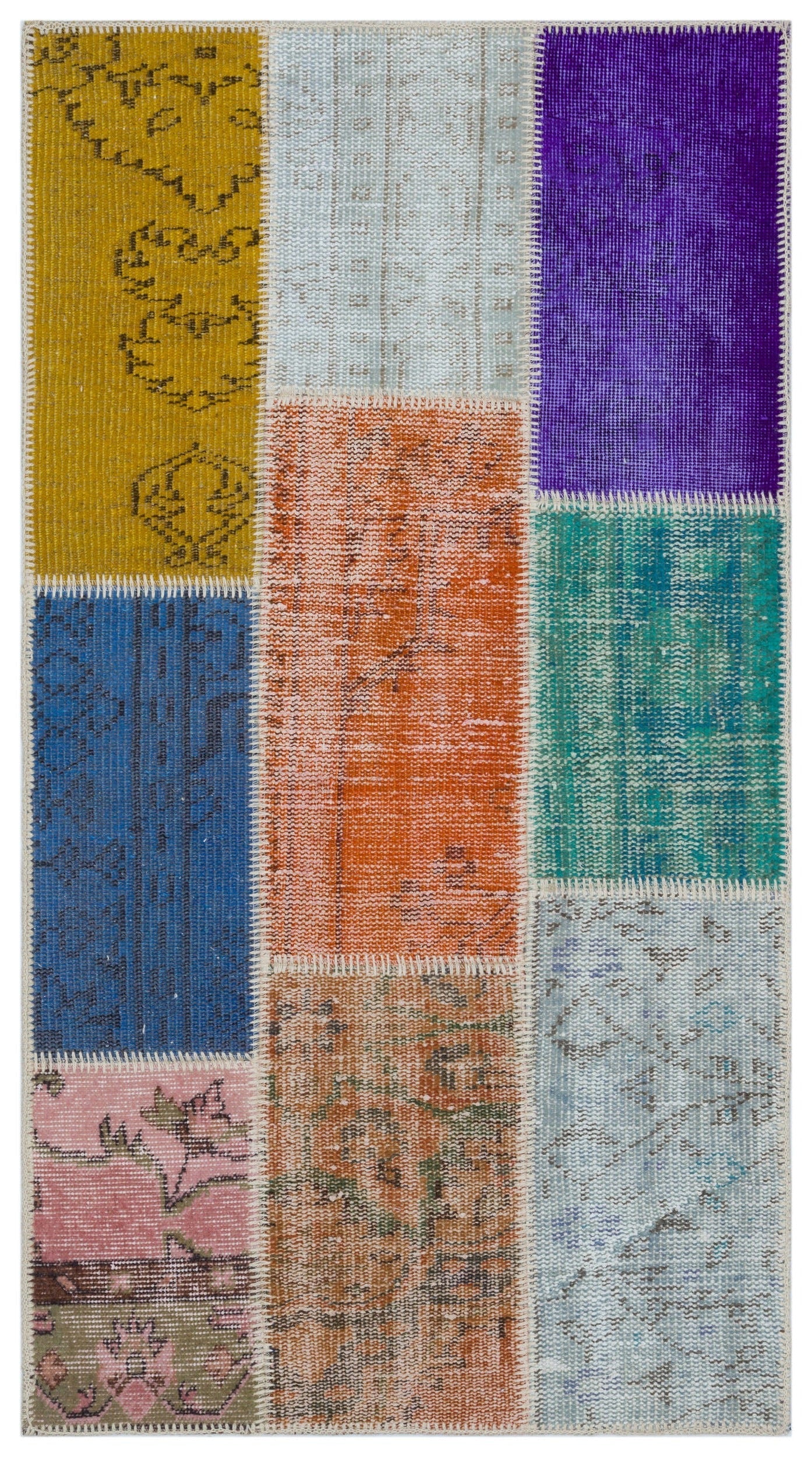 Iskece 33334 Beige Patchwork Wool Handmade Area Rug 2'7" x 4'11"