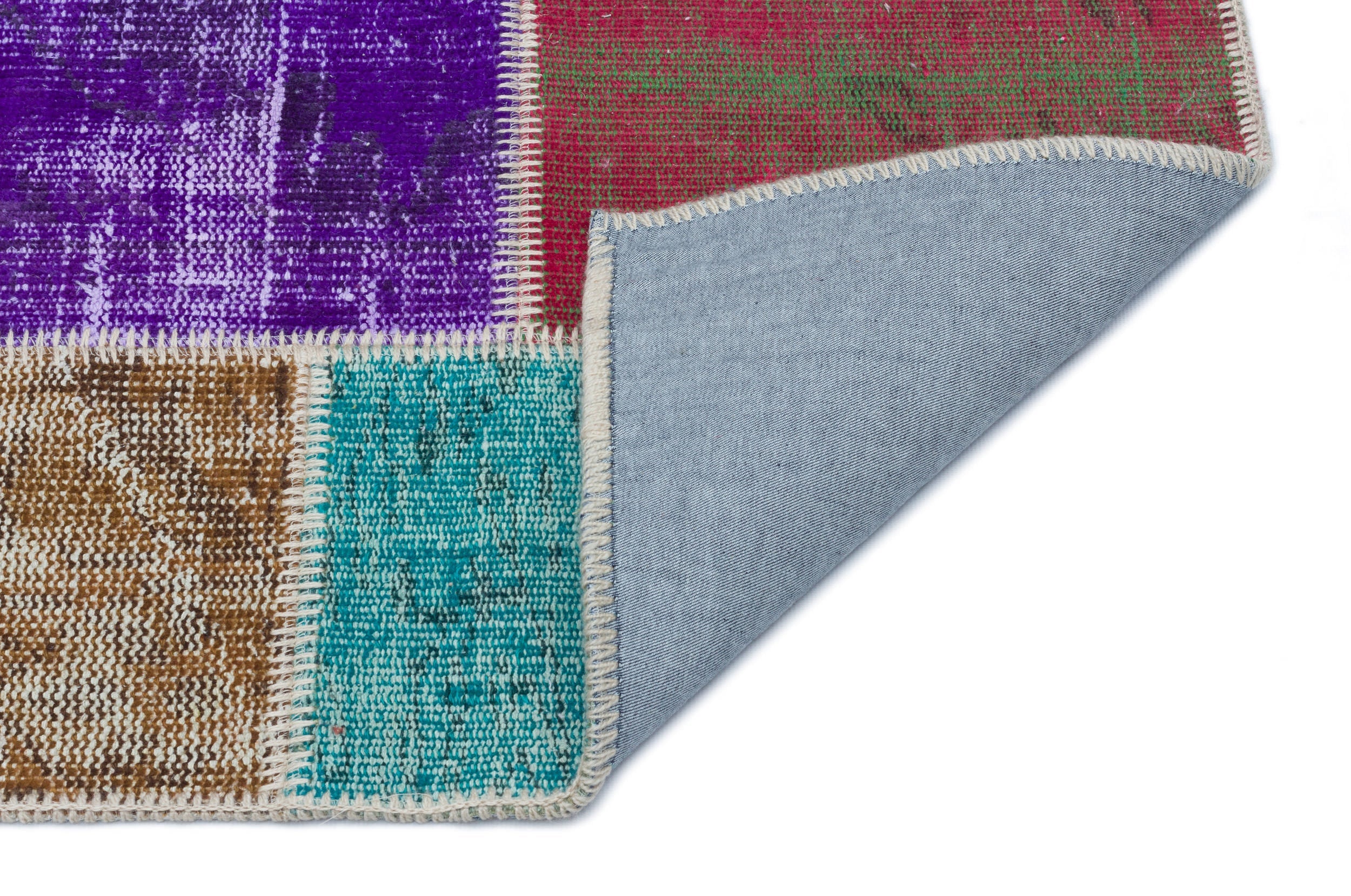 Iskece 33347 Beige Patchwork Wool Handmade Area Rug 2'7" x 4'11"