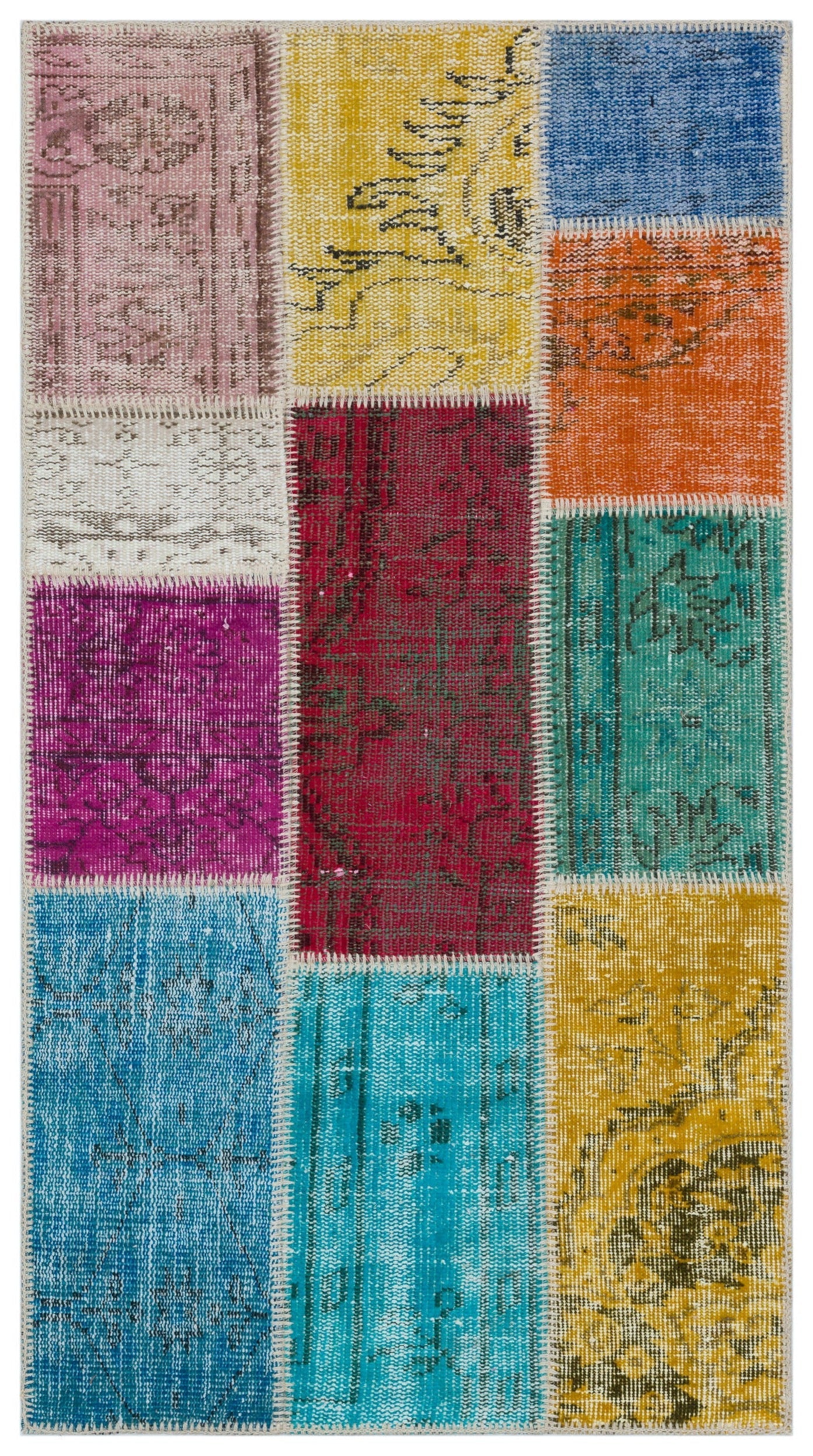 Iskece 33351 Beige Patchwork Wool Handmade Area Rug 2'7" x 4'11"
