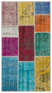 Iskece 33351 Beige Patchwork Wool Handmade Area Rug 2'7" x 4'11"