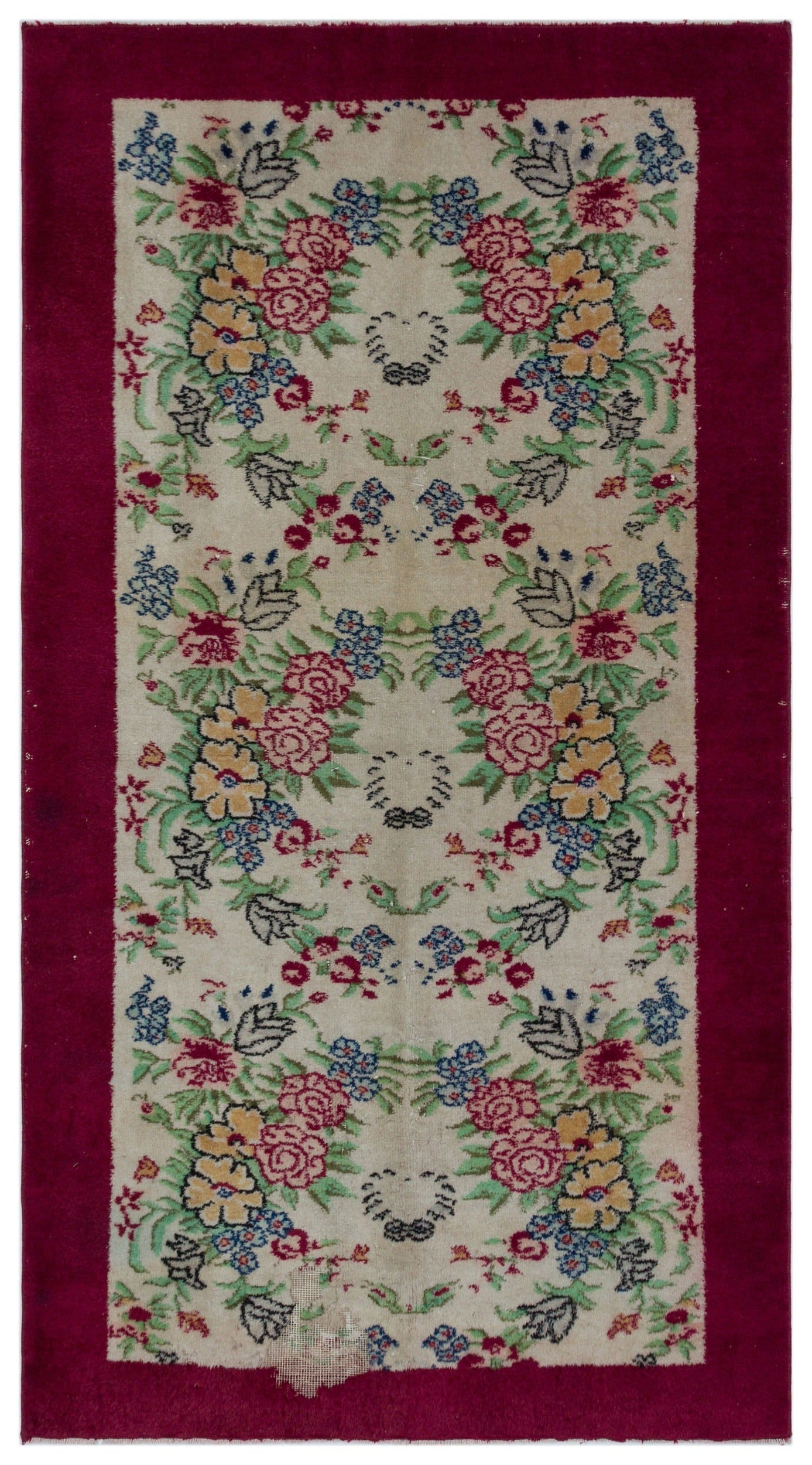 Atina Beige Vintage Wool Handmade Area Rug 4'0" x 6'11"