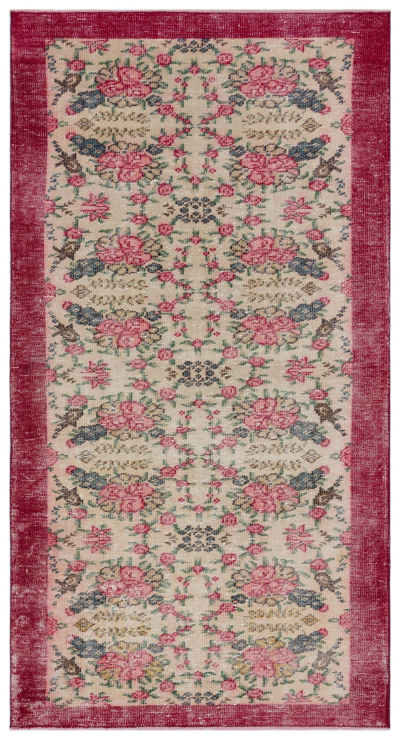 Atina Beige Vintage Wool Handmade Area Rug 3'10" x 7'3"