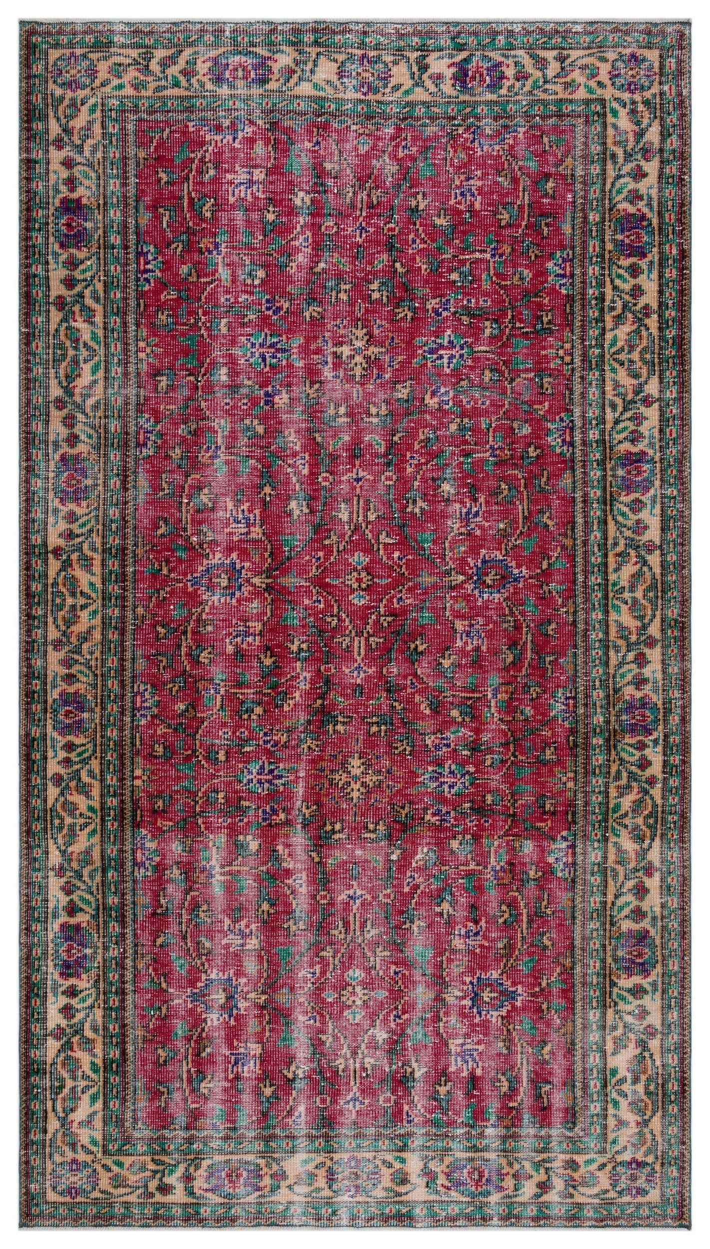 Atina Red Vintage Wool Handmade Area Rug 5'5" x 10'1"