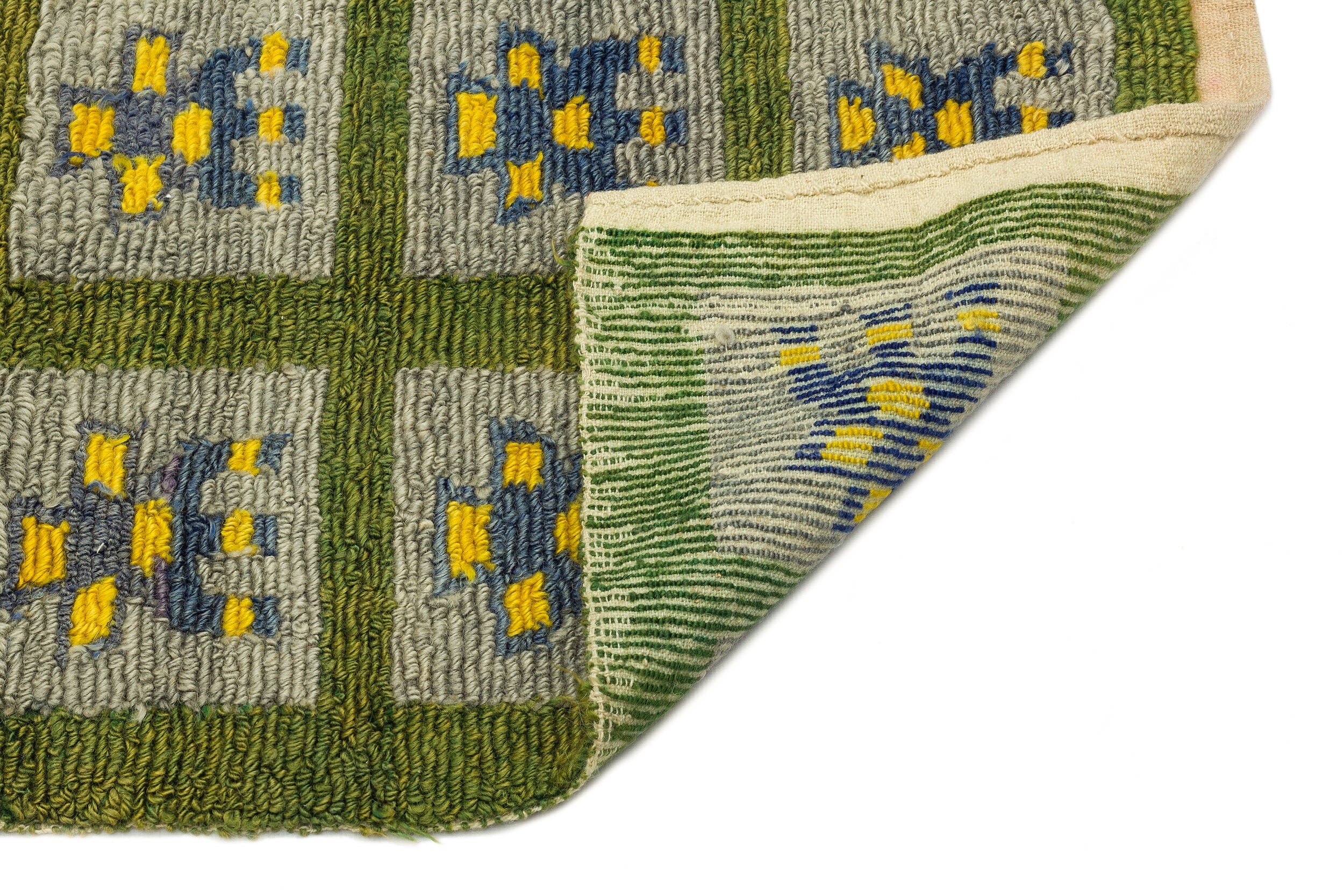 Girit Green Geometric Wool Handmade Area Rug 3'5" x 4'7"