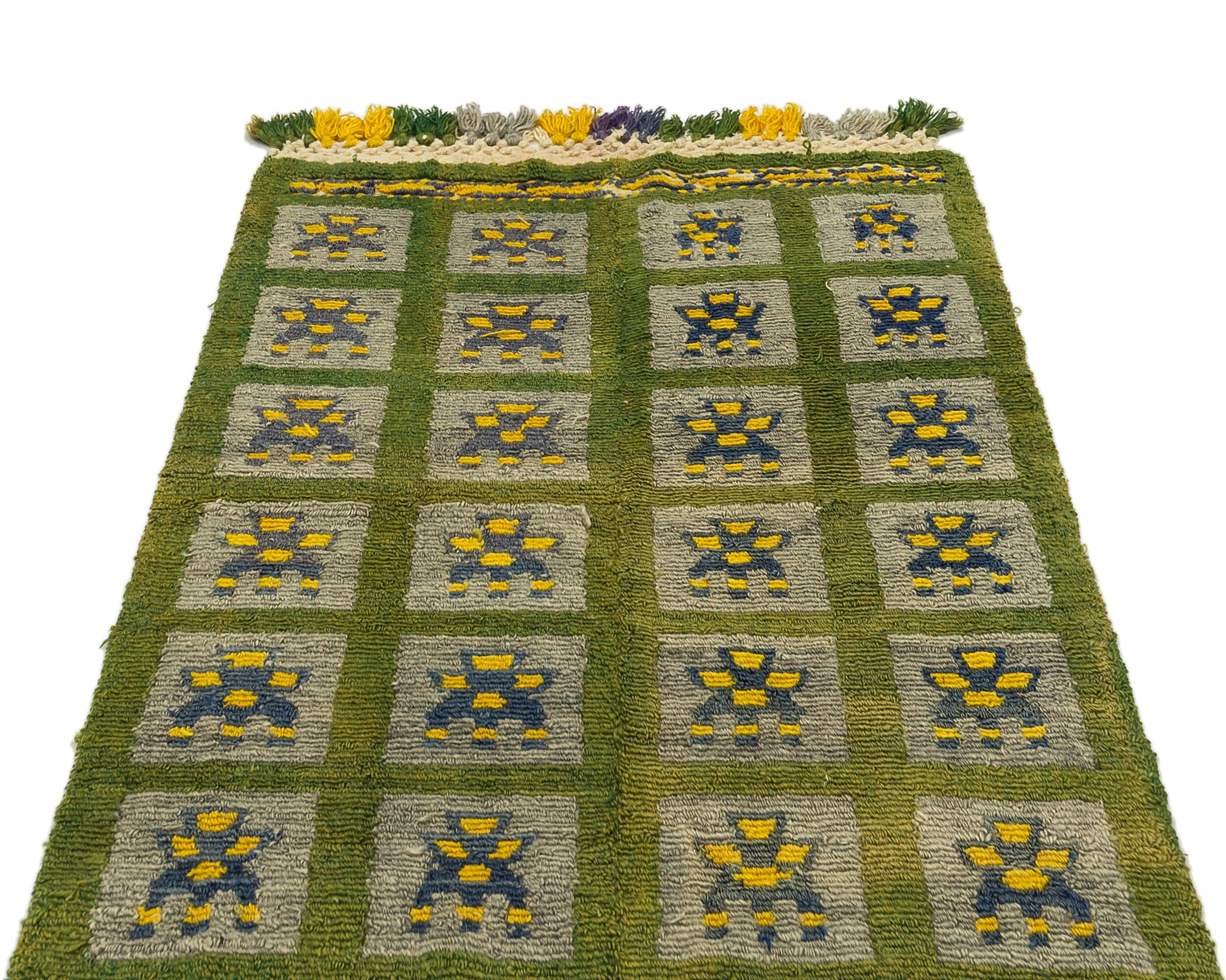 Girit Green Geometric Wool Handmade Area Rug 3'5" x 4'7"