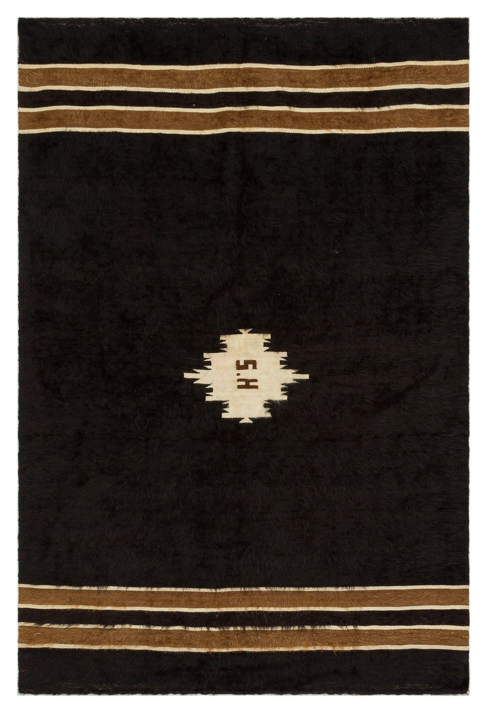 Girit Black Geometric Wool Handmade Area Rug 3'11" x 5'11"