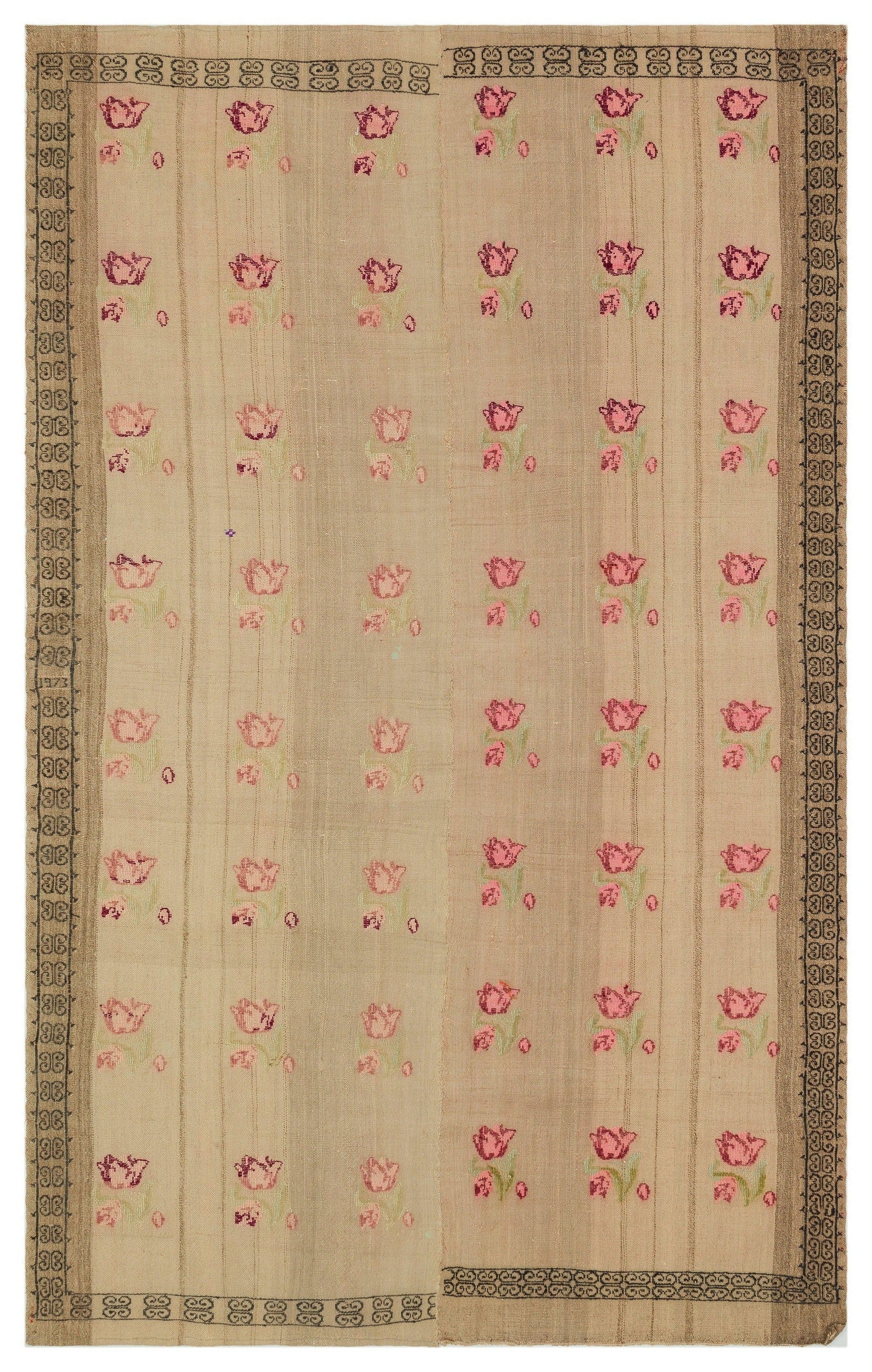 Girit Brown Geometric Wool Handmade Area Rug 5'2" x 8'3"
