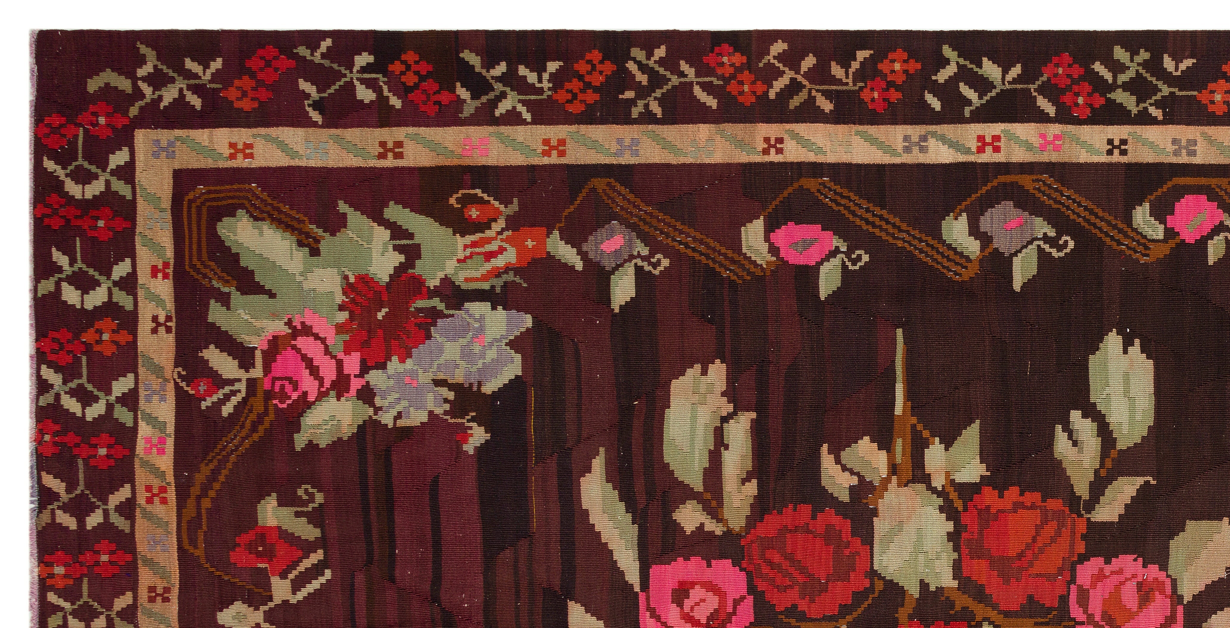 Girit Red Floral Wool Handmade Area Rug 6'4" x 12'2"