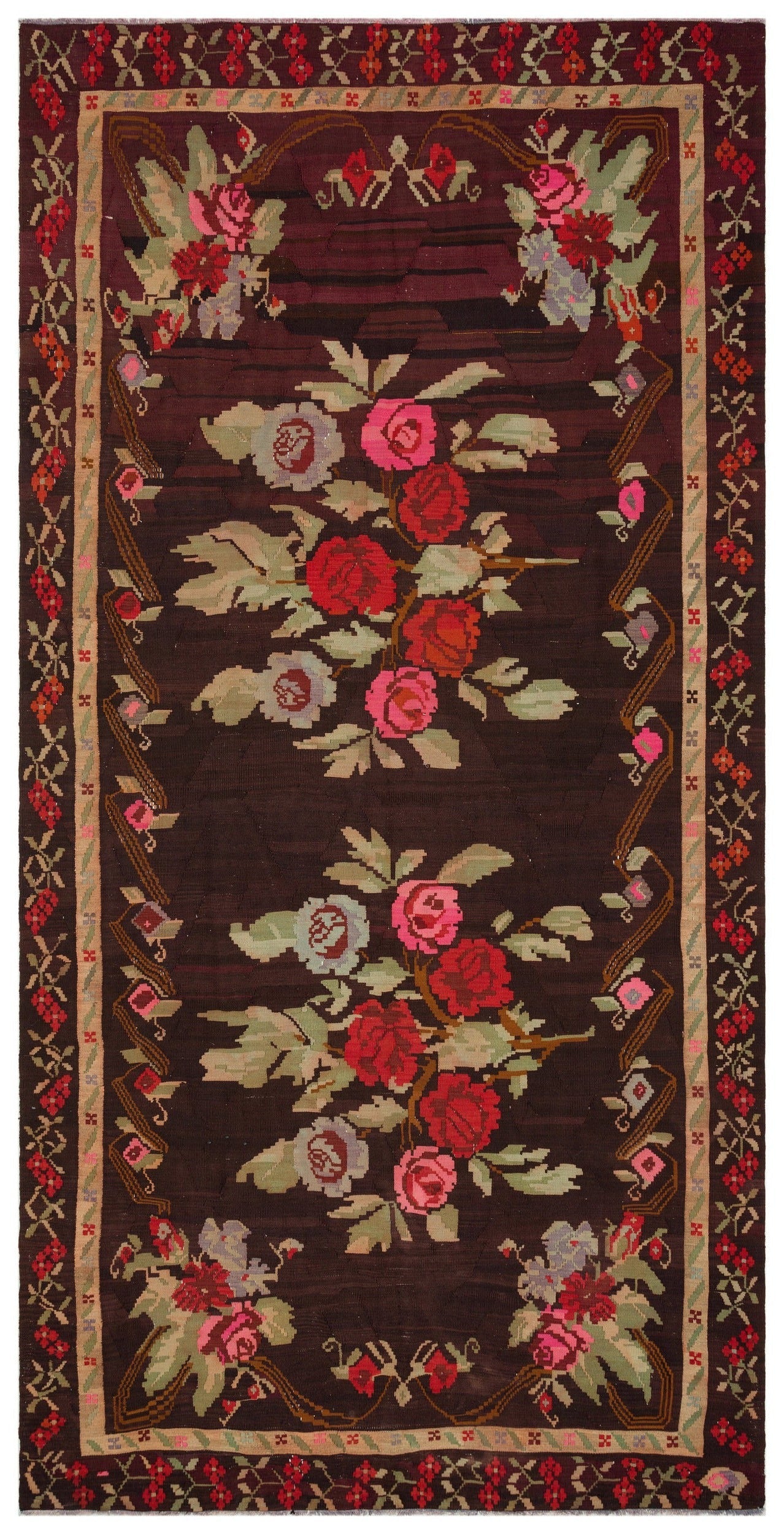 Girit Red Floral Wool Handmade Area Rug 6'4" x 12'2"