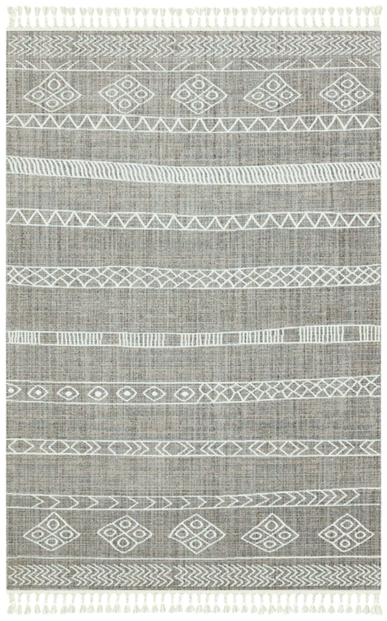 Machine Made Area Rug - Brown Geometric Cotton Yarn Carpet for Living Room