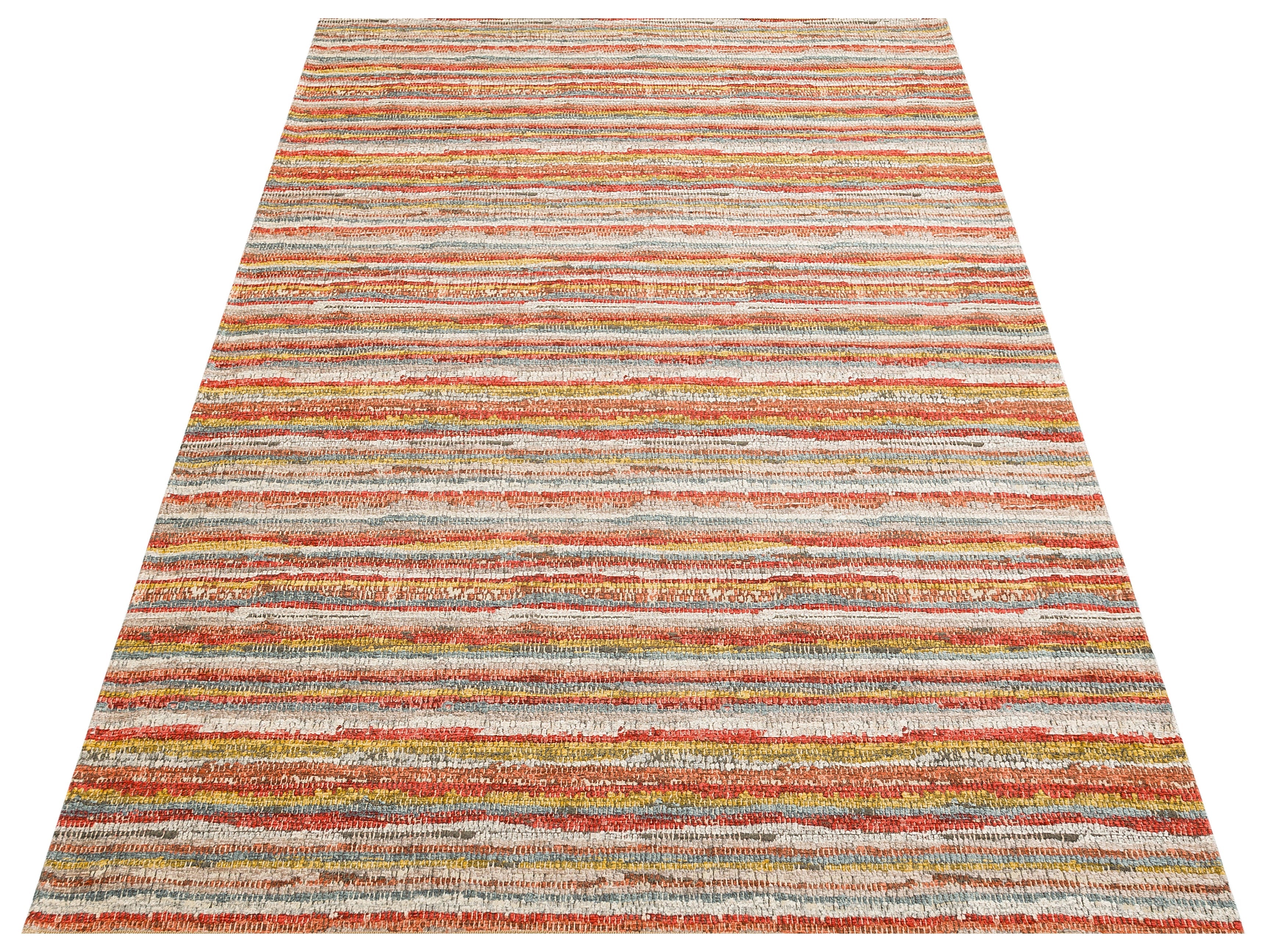 Cotton Kilim Carpet - Durable Orange Striped Woven Flatweave Rug With Soft Texture