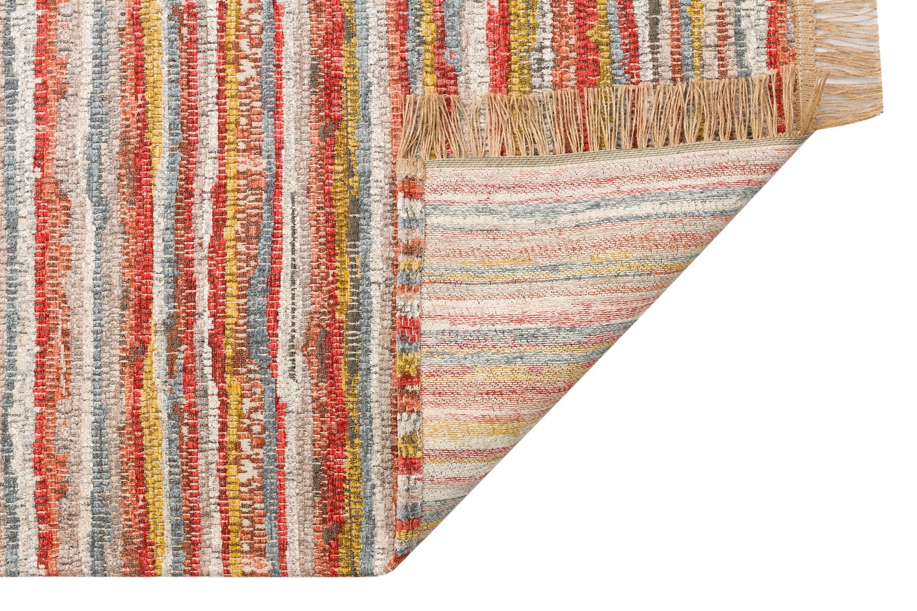 Cotton Kilim Carpet - Durable Orange Striped Woven Flatweave Rug With Soft Texture