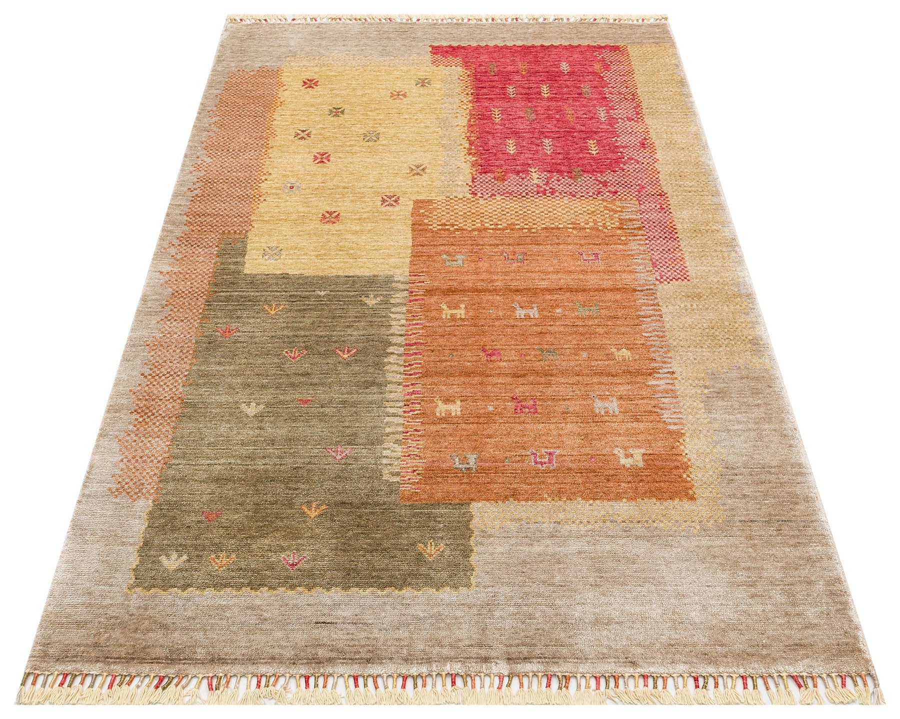 Handmade Viscose Rug – Beige Geometric Area Rug with Soft Texture & Easy Clean