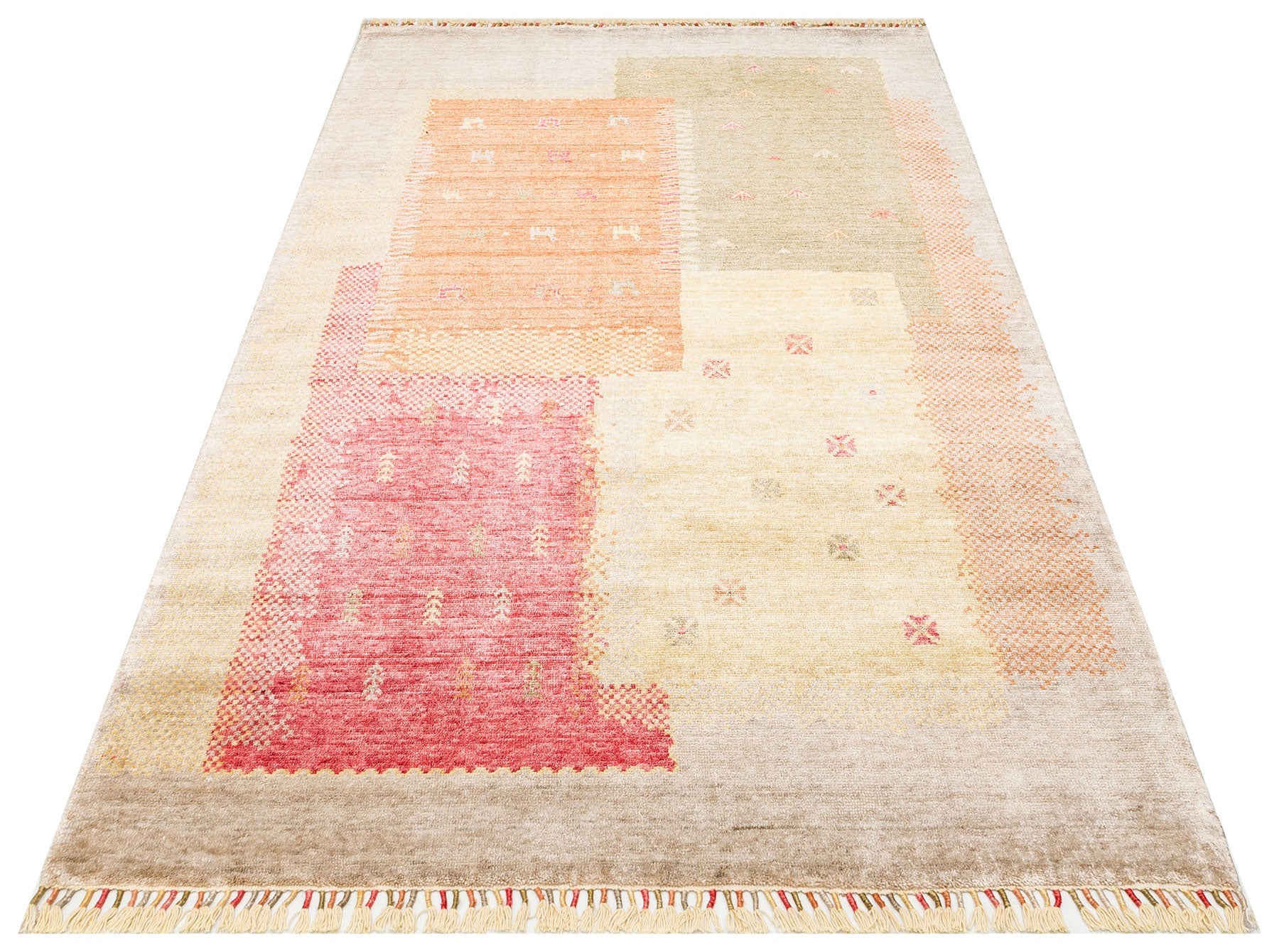 Handmade Viscose Rug – Beige Geometric Area Rug with Soft Texture & Easy Clean