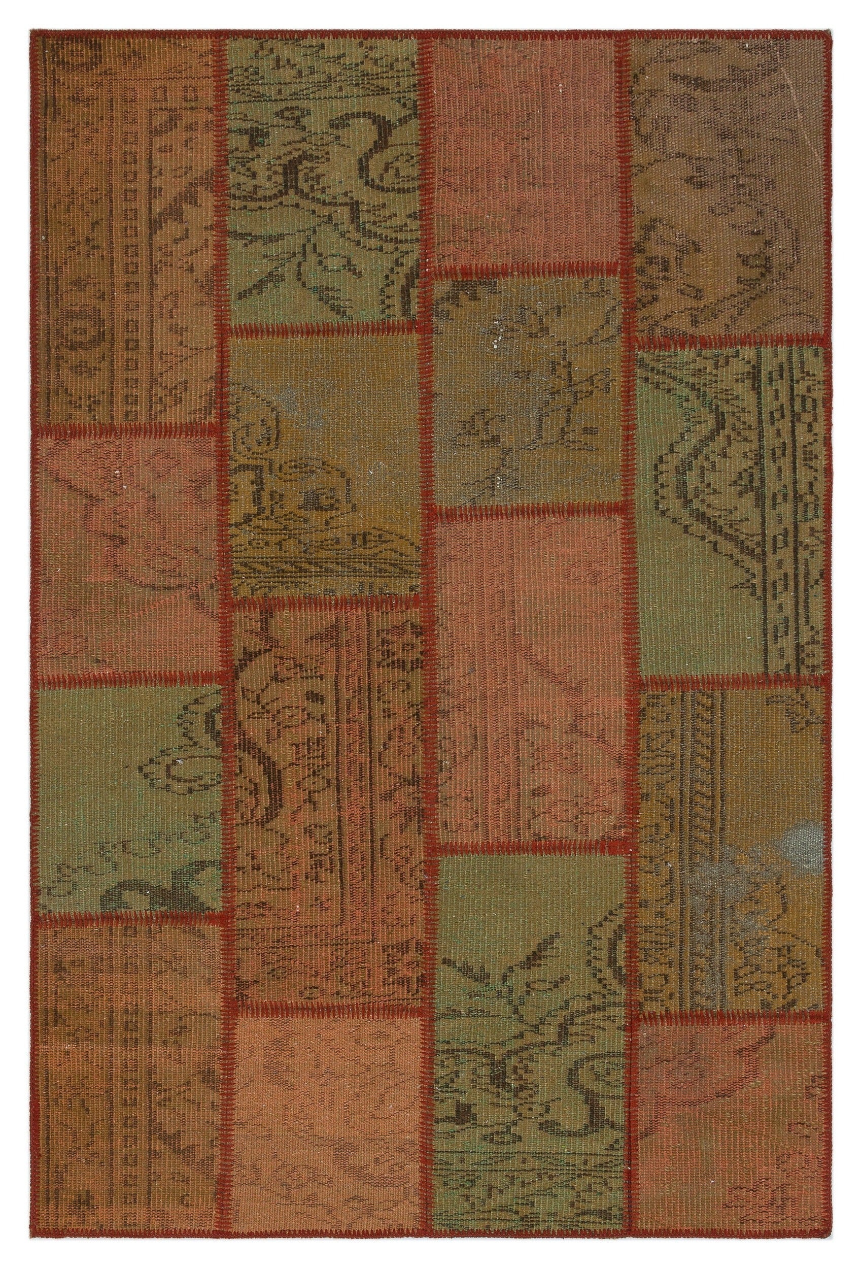 Iskece 33848 Brown Patchwork Wool Handmade Area Rug 3'11" x 6'0"