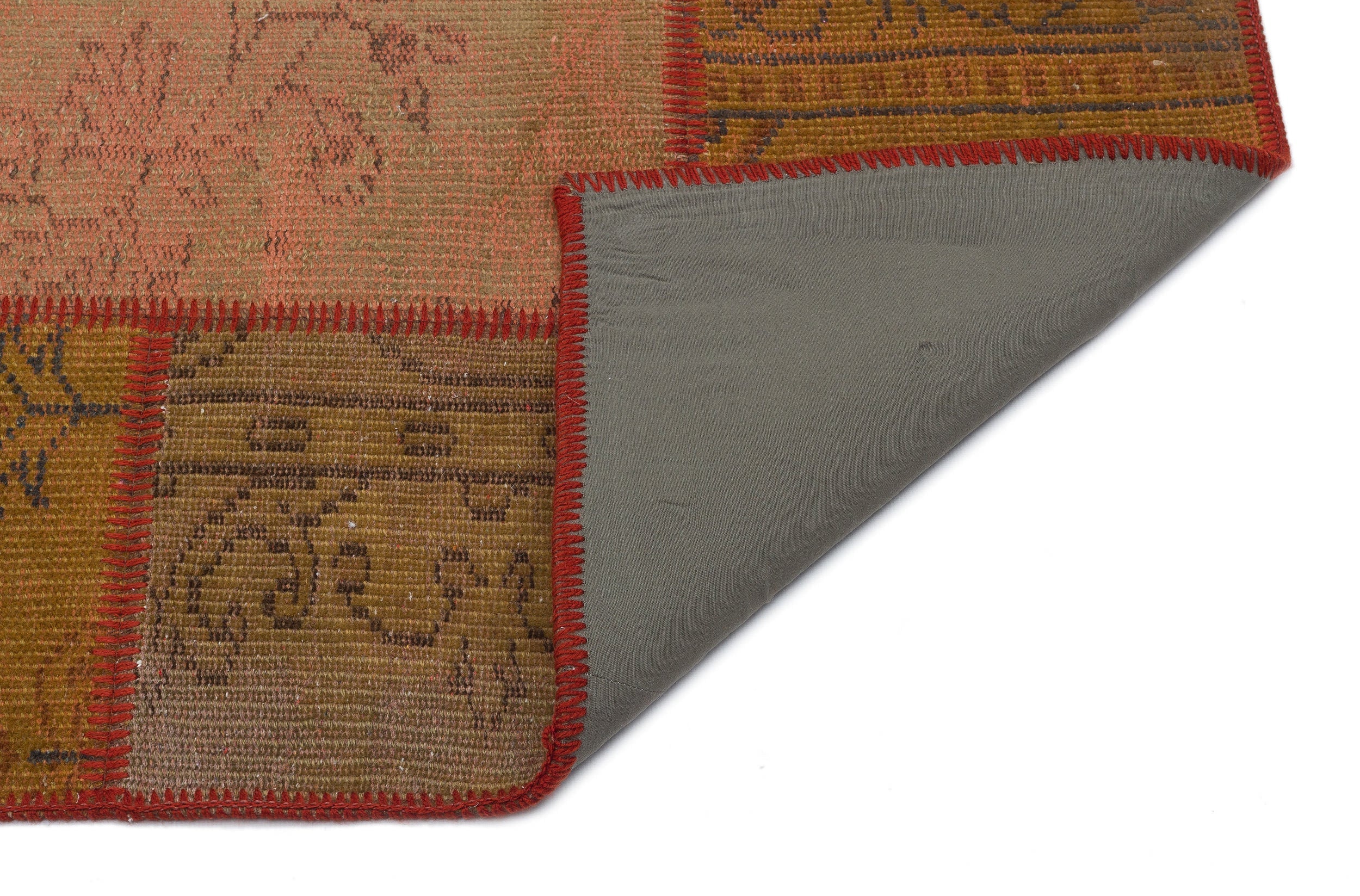 Iskece 33853 Brown Patchwork Wool Handmade Area Rug 3'11" x 5'11"